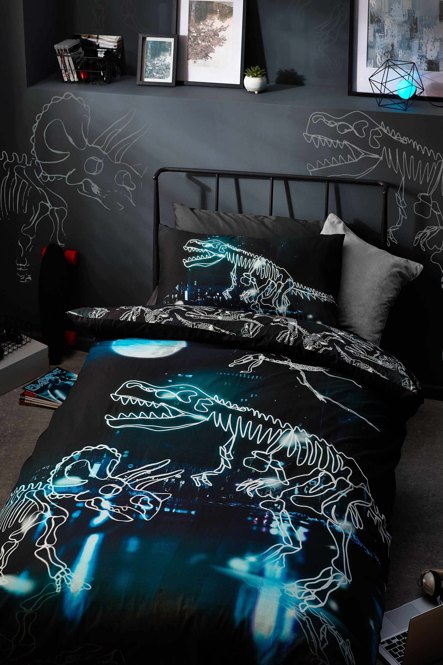 Buy Blue Neon Dinosaur Duvet Cover and Pillowcase Set from Next Luxembourg