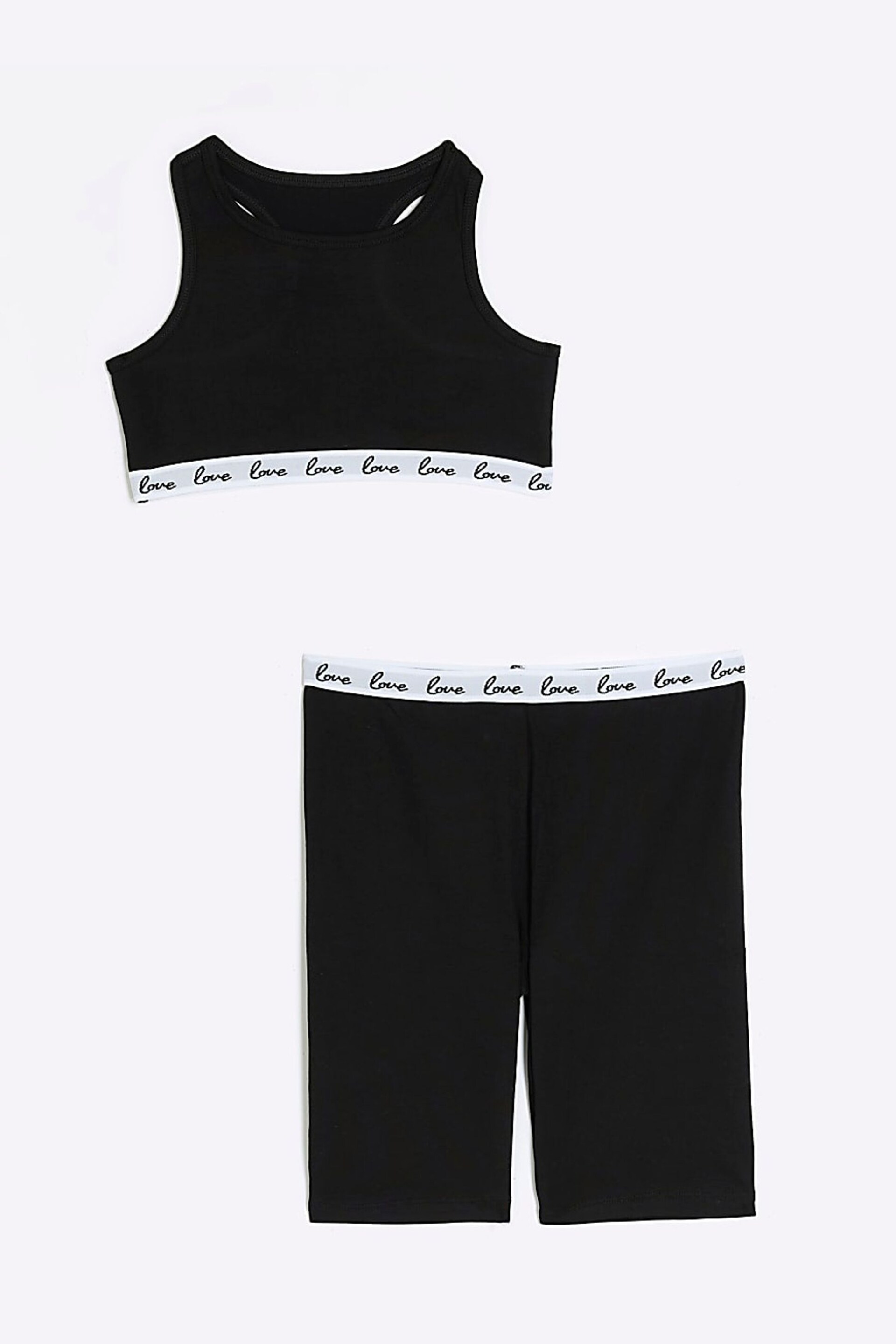 River Island Black Girls  Love Crop and Cycle Short Set - Image 3 of 5