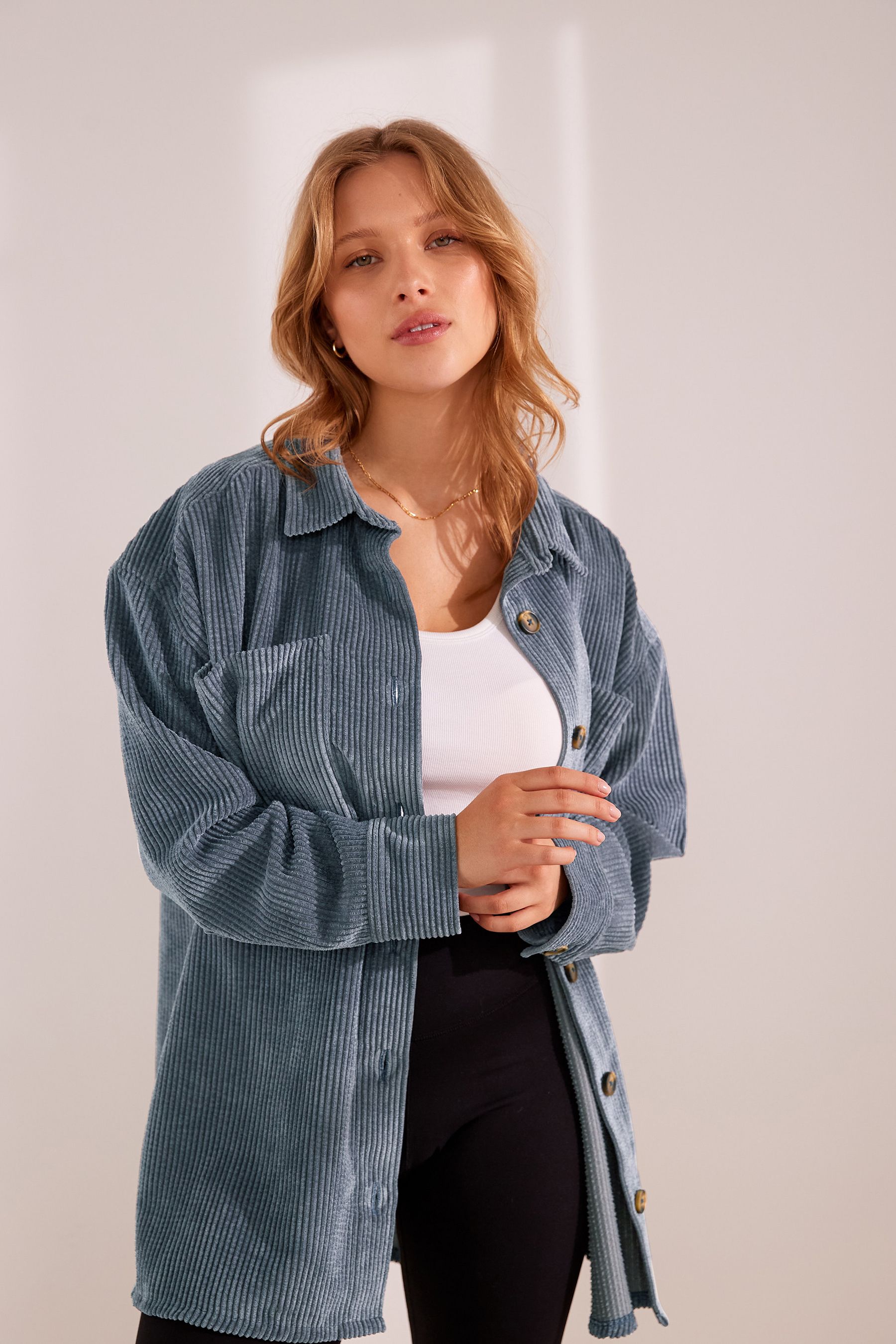 Buy Bleu Veste chemise legere en velours cotele from Next Luxembourg