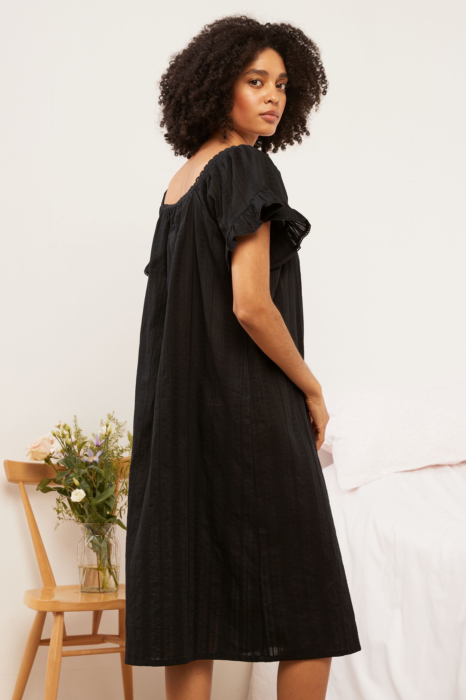 Buy Black Square Neck Ruffle Cotton 100 Cotton Nightie Slip from the Next UK online shop
