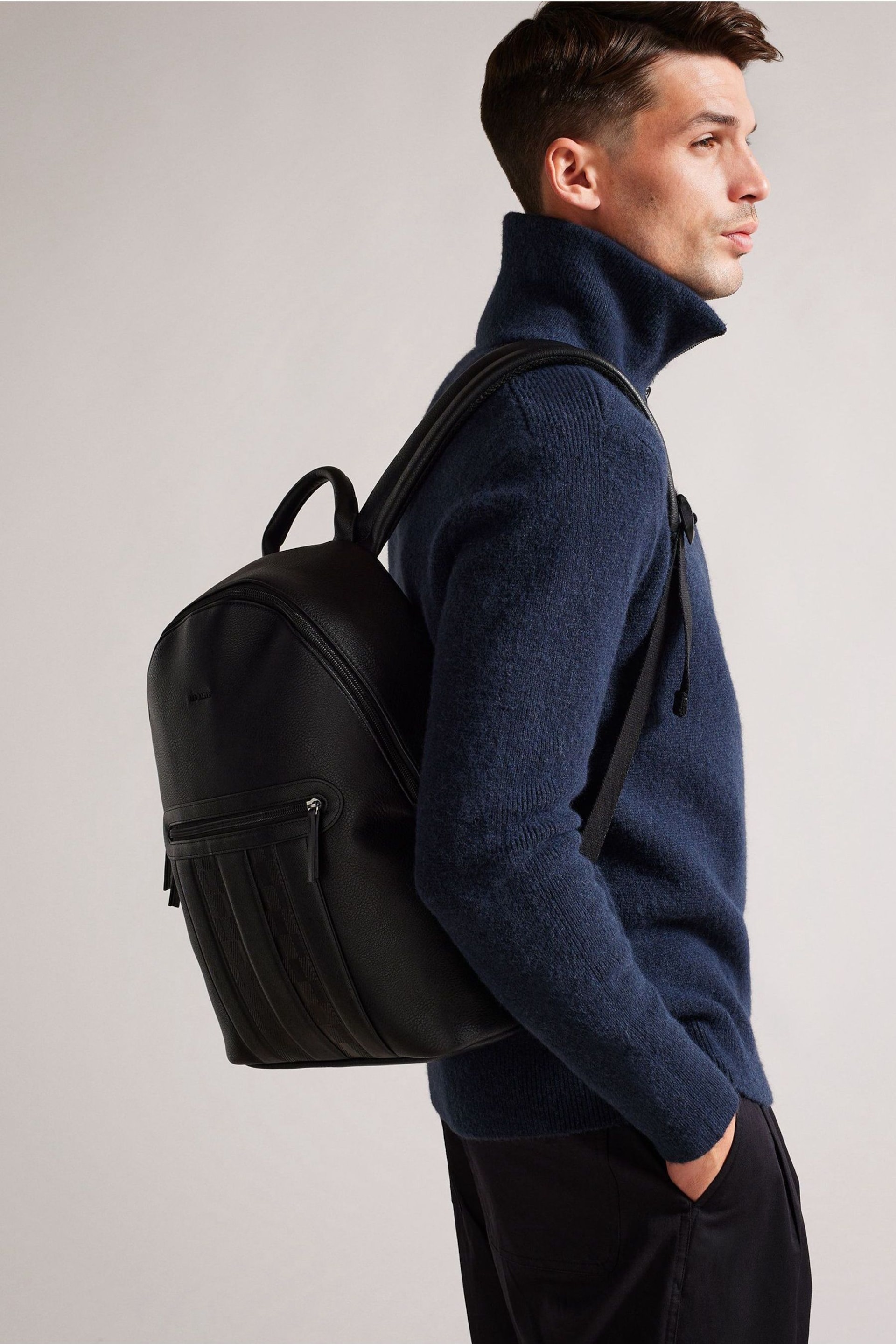 Ted Baker Black Waynor House Check PU Backpack - Image 5 of 5