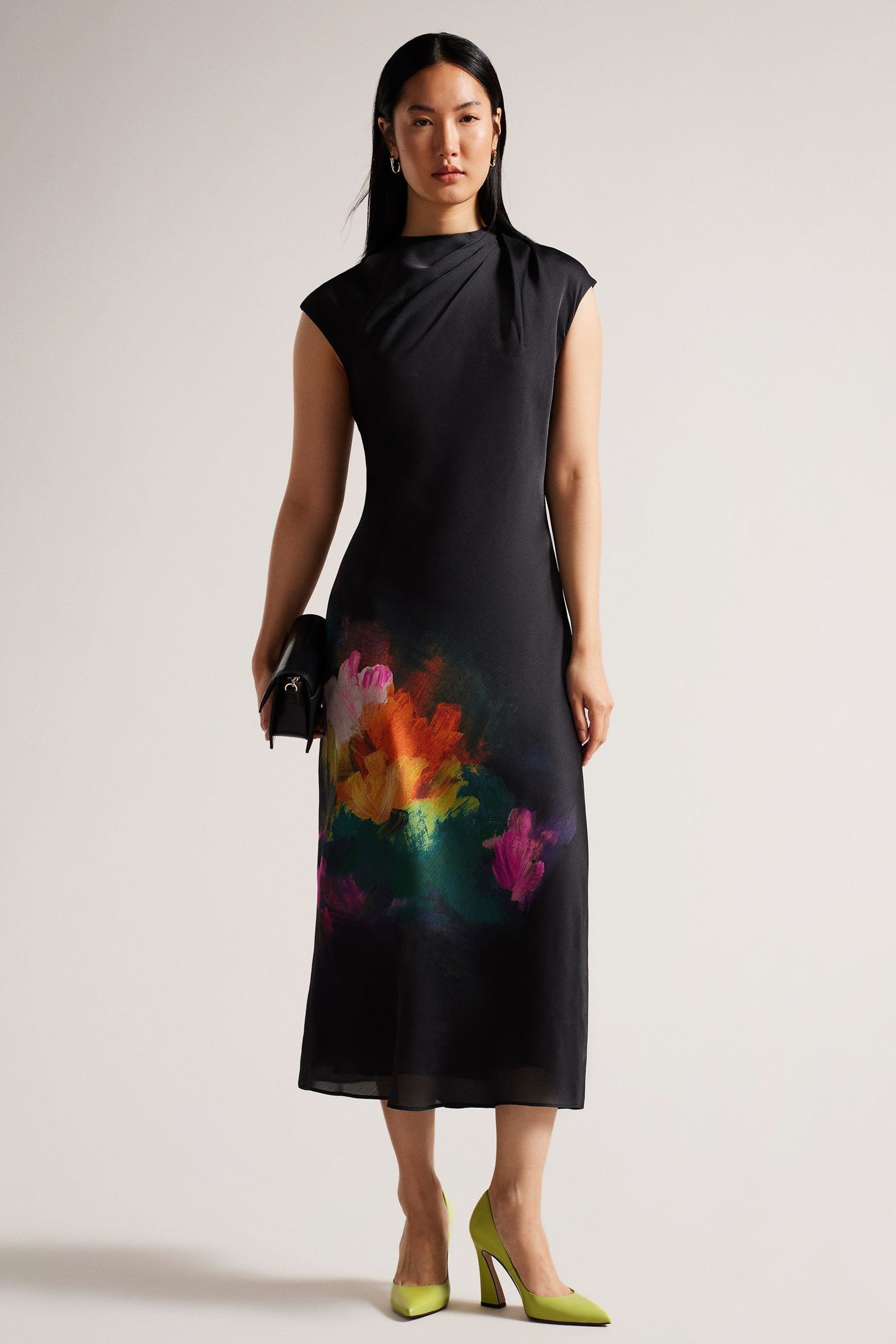 Buy Ted Baker Averiee Black Slip Midi Dress With Draped Neck Detail from Next Luxembourg