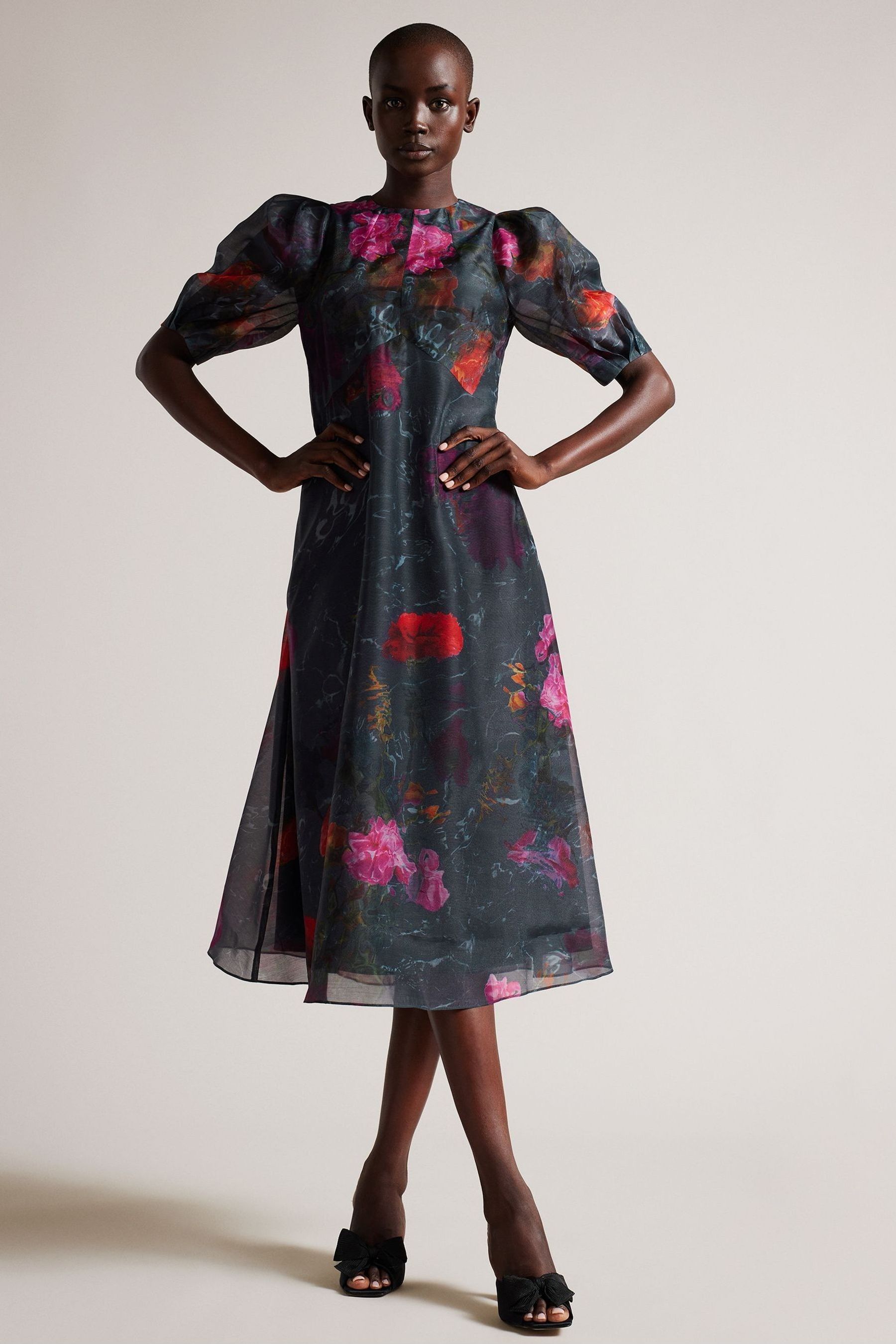 Buy Ted Baker Mekayla Black Empire Line Midi Dress With Puff Sleeve from Next Lithuania