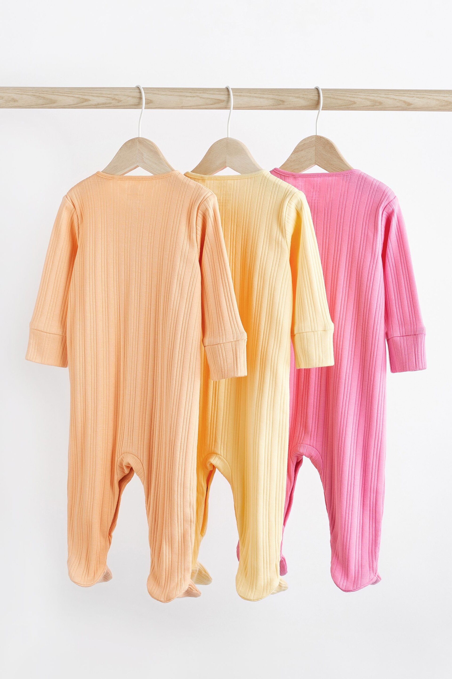 Pink/Yellow 3 Pack Baby Sleepsuits (0mths-3yrs) - Image 2 of 8