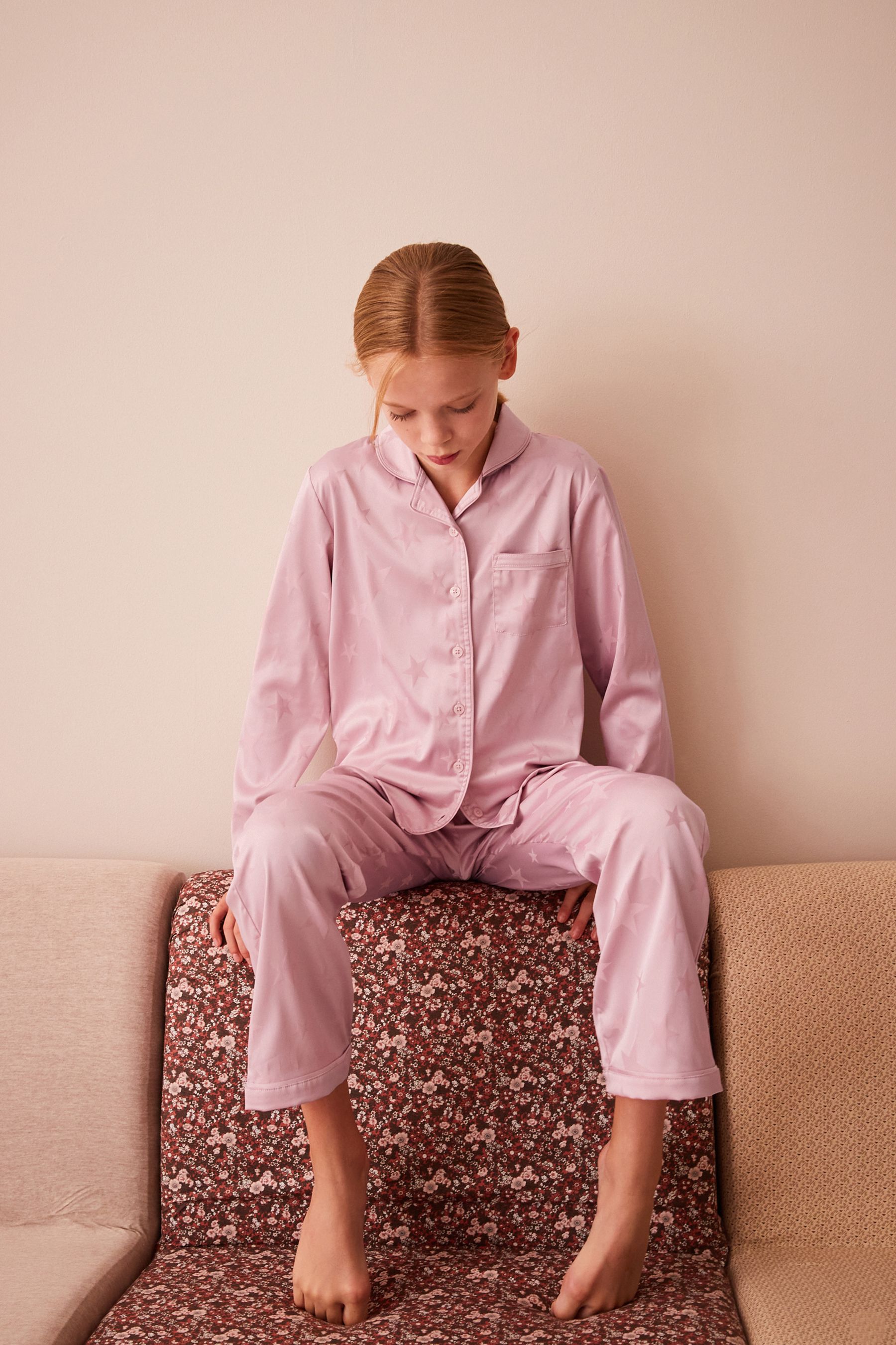 Buy Pink Star Satin Button Through Pyjamas 3 16yrs from Next Oman