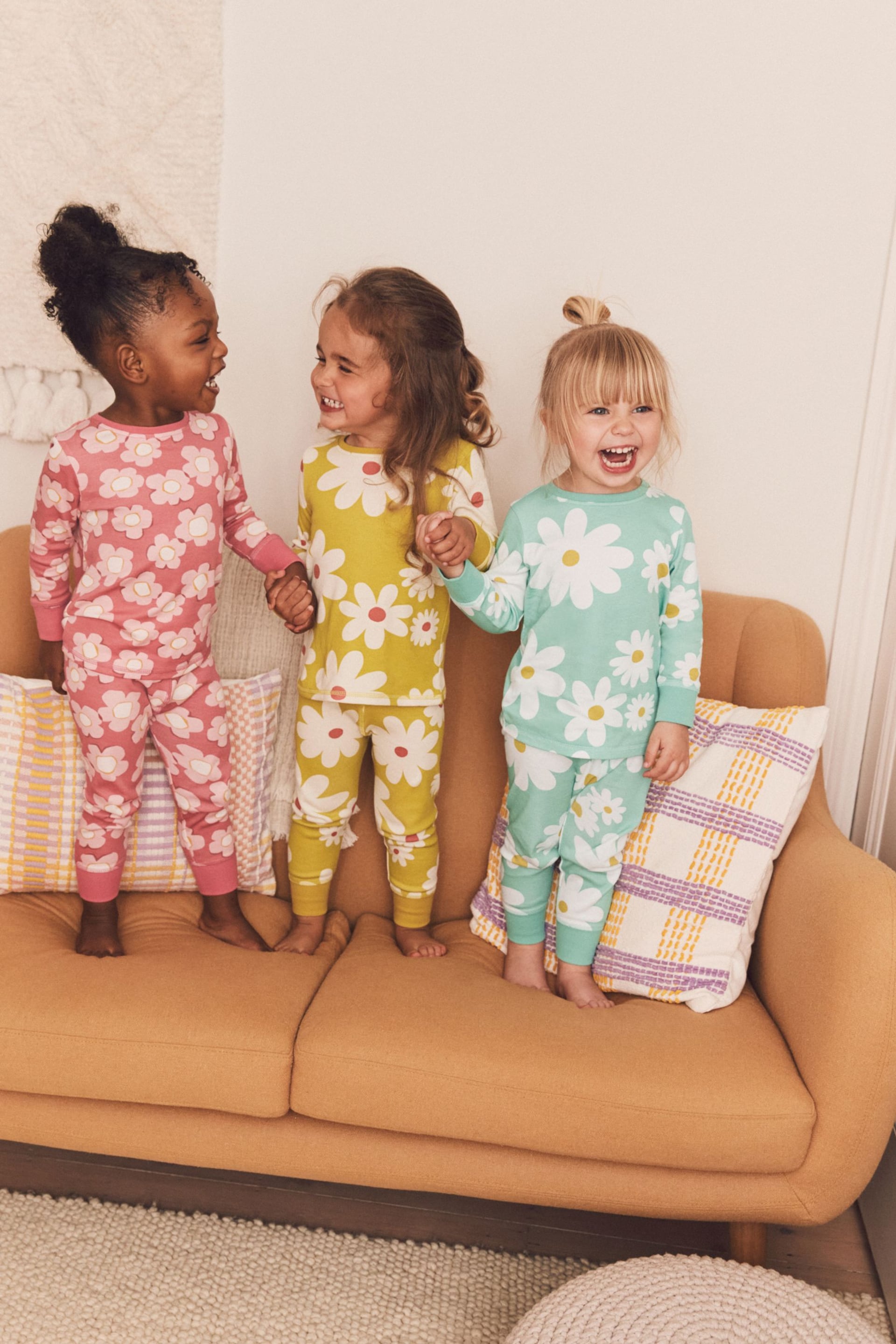 Multicoloured Floral 3 Pack Long Sleeve Printed Pyjamas (9mths-8yrs) - Image 1 of 5