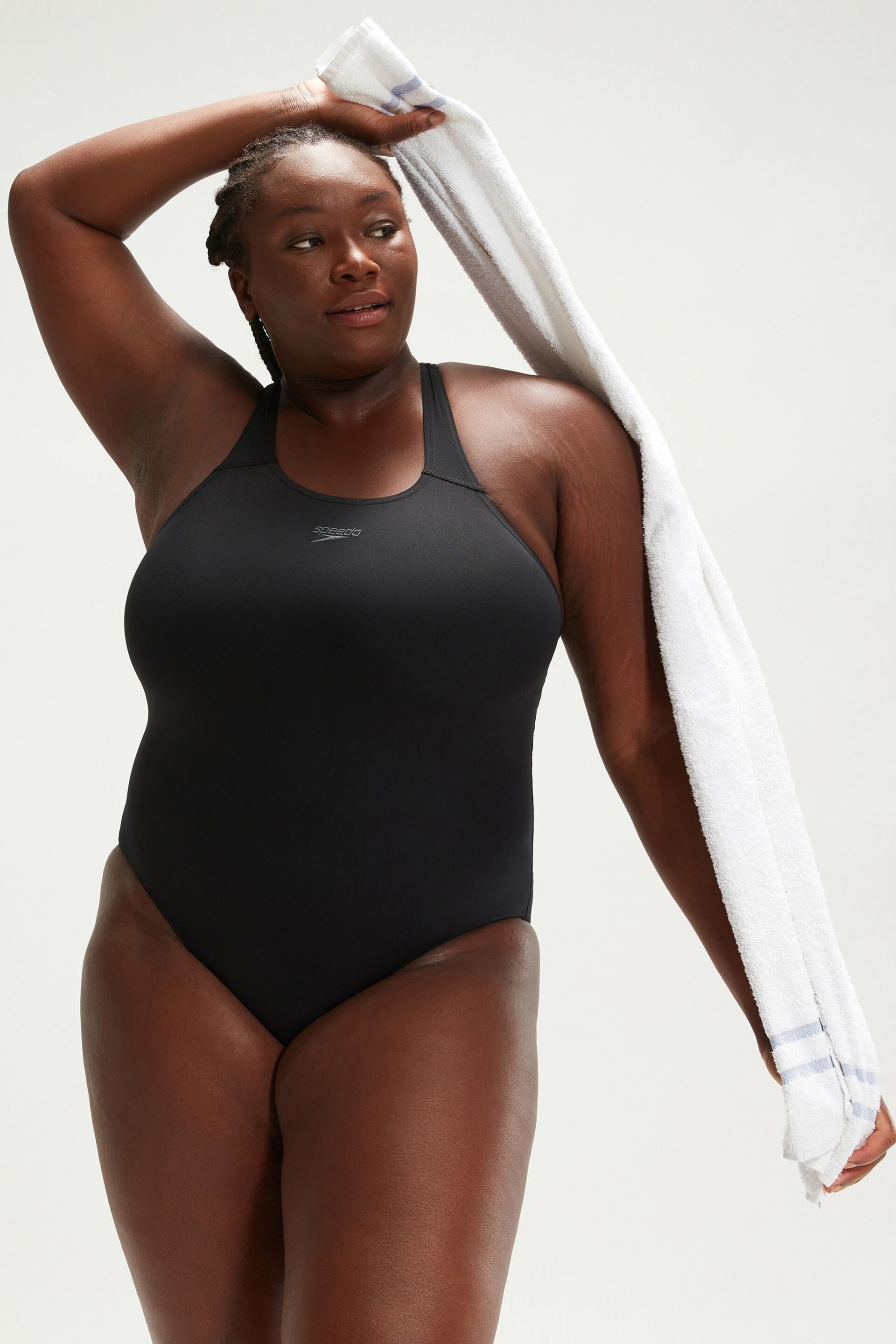 Speedo Womens Plus Size Black ECO Endurance+ Medalist Black Swimsuit - Image 3 of 6