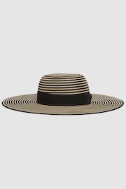 Reiss Black/Neutral Emilia Paper Straw Wide Brim Hat - Image 1 of 4