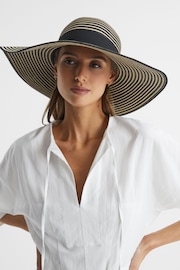 Reiss Black/Neutral Emilia Paper Straw Wide Brim Hat - Image 2 of 4