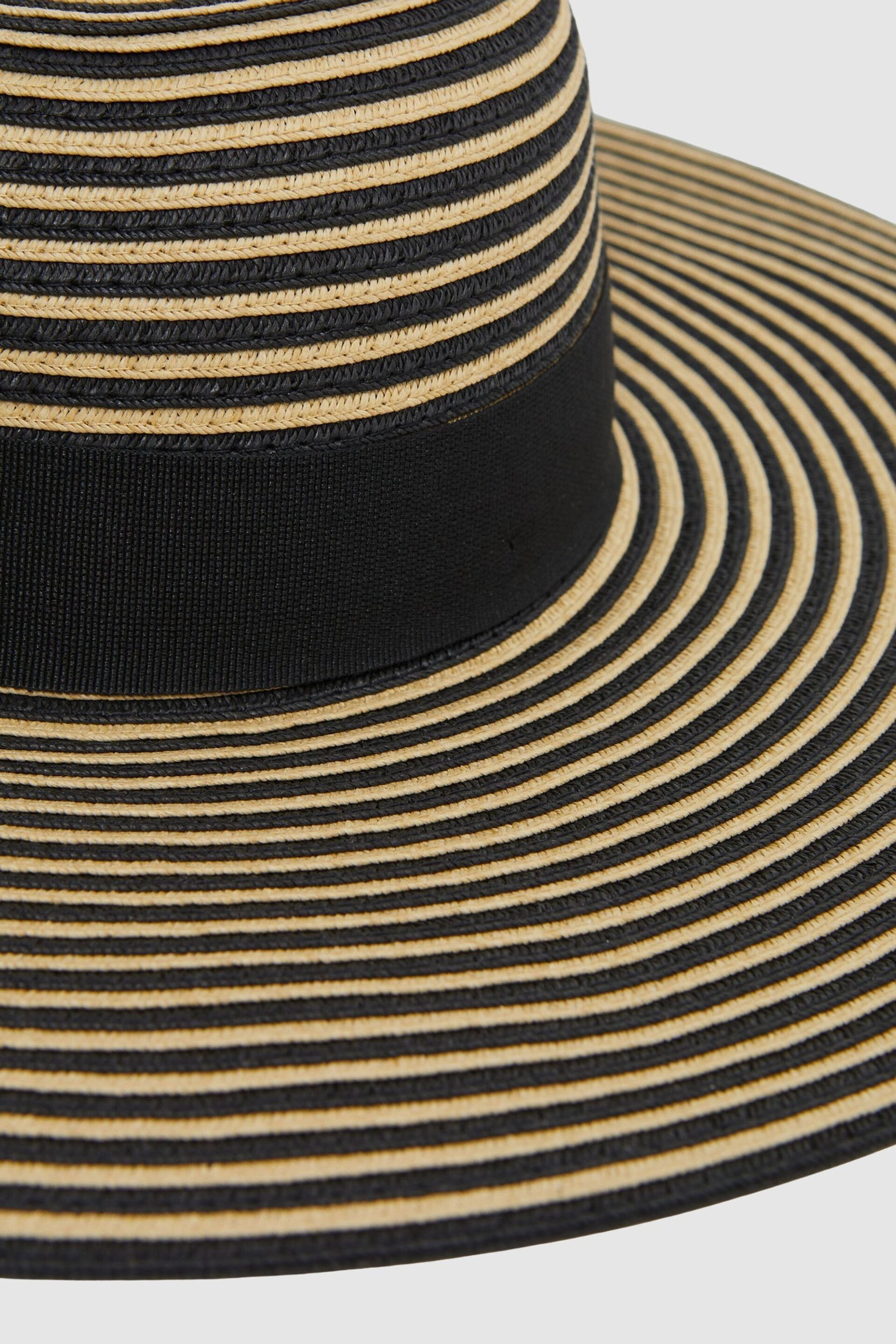 Reiss Black/Neutral Emilia Paper Straw Wide Brim Hat - Image 3 of 4