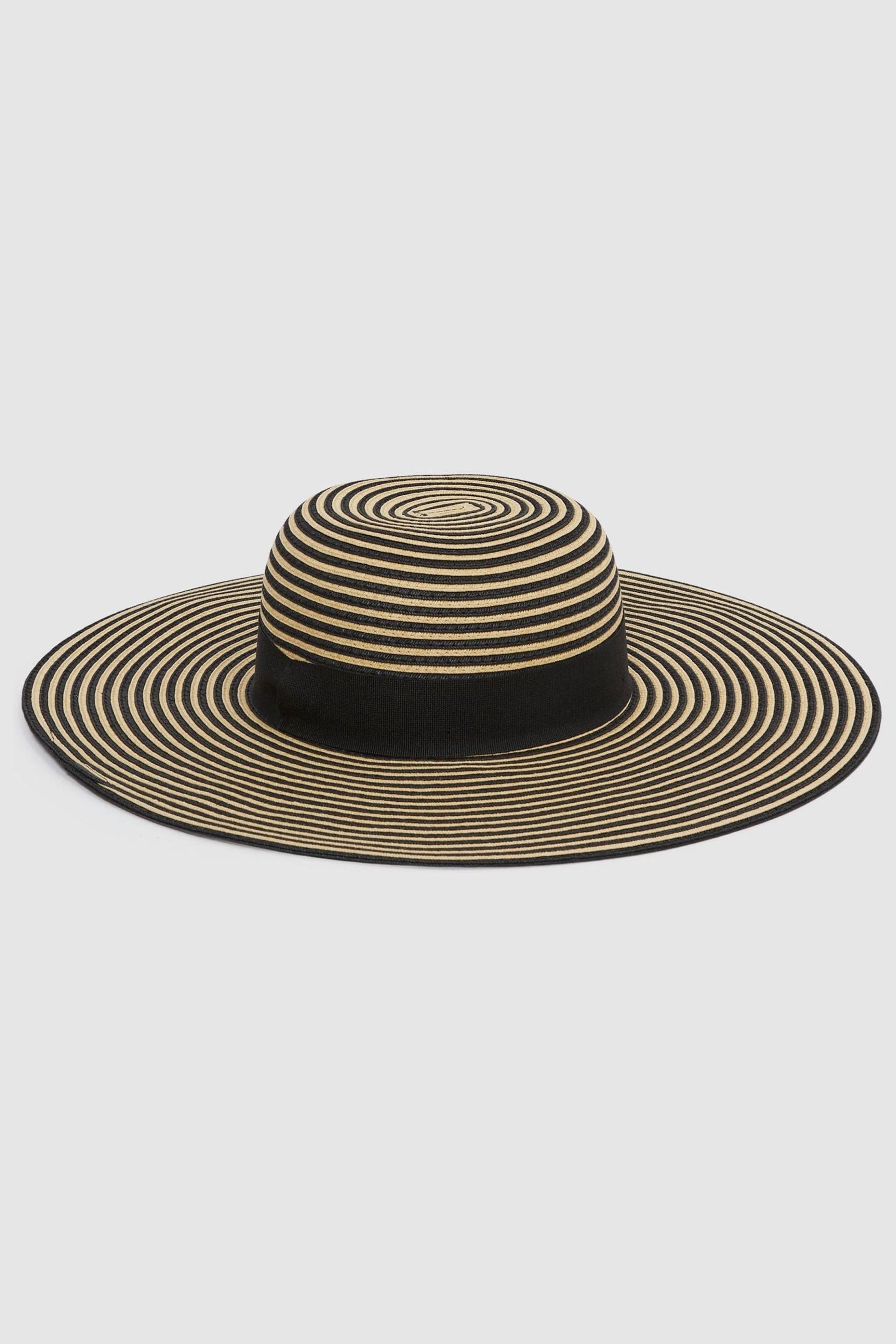 Reiss Black/Neutral Emilia Paper Straw Wide Brim Hat - Image 4 of 4