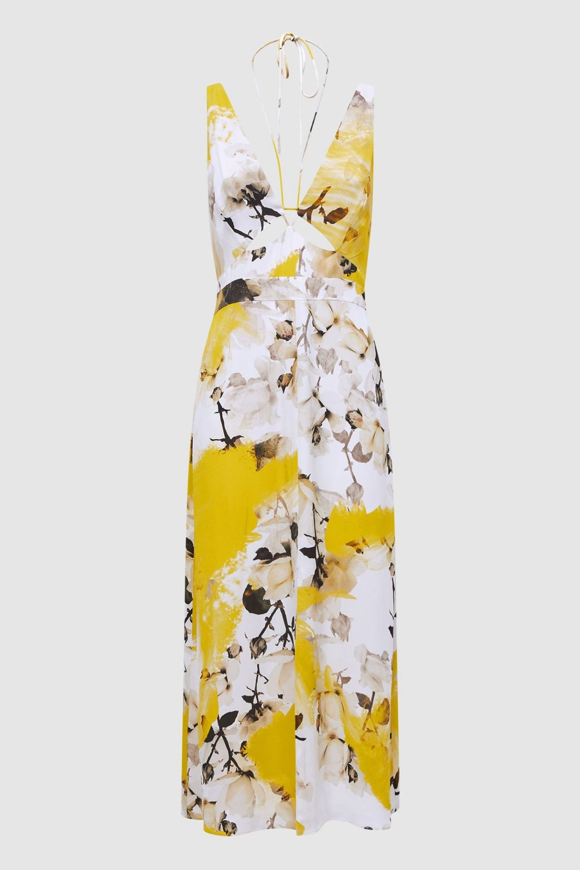 Reiss Yellow Kasia Fitted Floral Print Midi Dress - Image 2 of 6