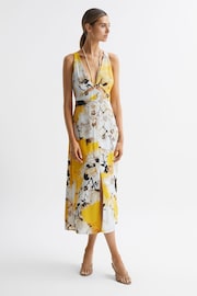 Reiss Yellow Kasia Fitted Floral Print Midi Dress - Image 3 of 6