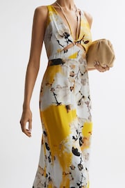Reiss Yellow Kasia Fitted Floral Print Midi Dress - Image 4 of 6