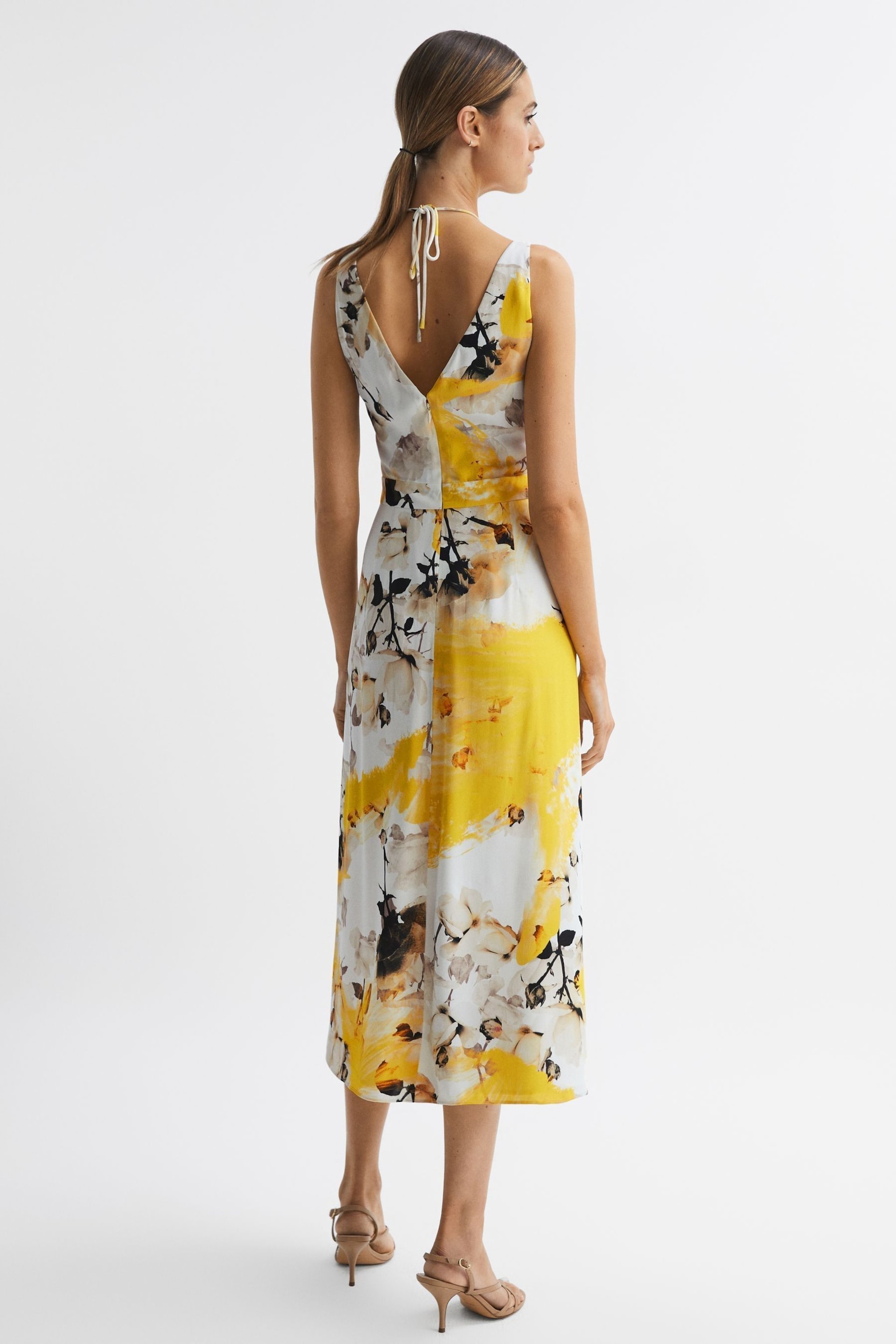Reiss Yellow Kasia Fitted Floral Print Midi Dress - Image 5 of 6
