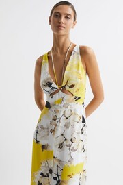 Reiss Yellow Kasia Fitted Floral Print Midi Dress - Image 6 of 6