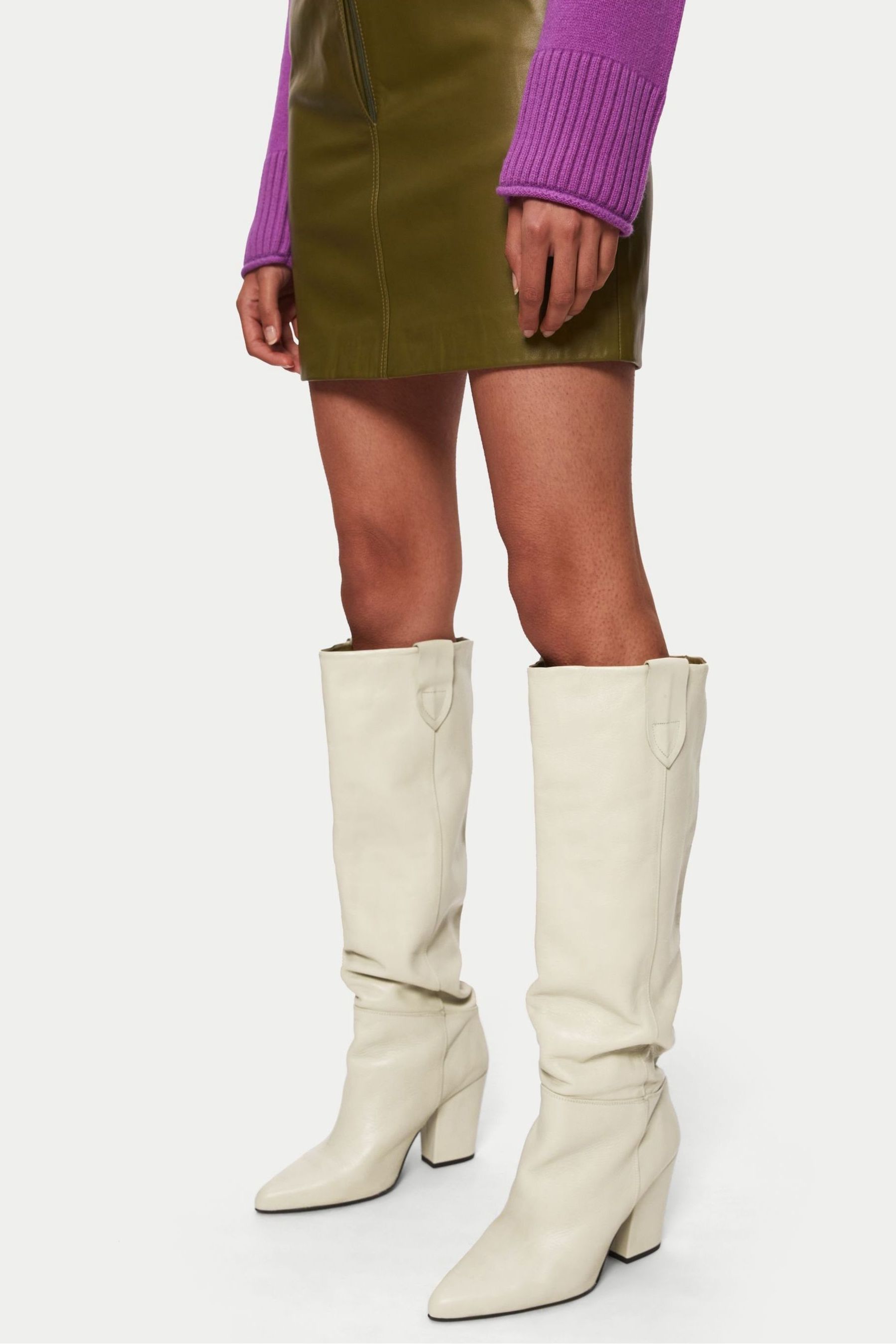 Buy Jigsaw Cream Anika Knee Heeled Boots from the Next UK online shop