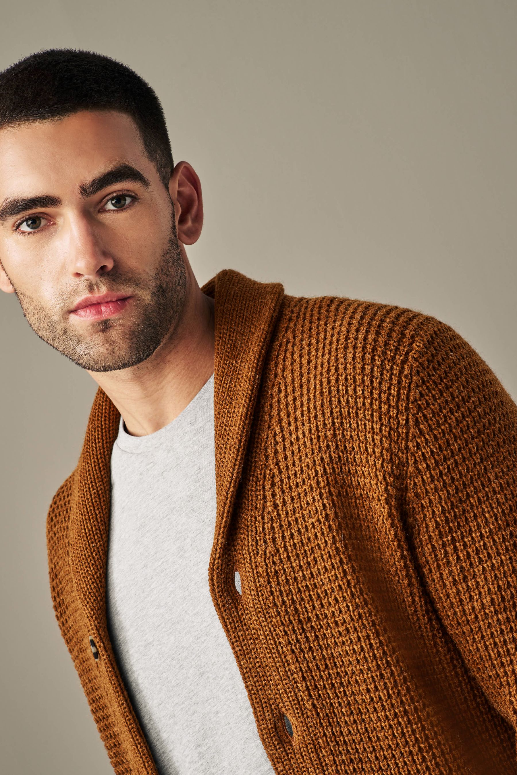 Buy Tan Brown Regular Shawl Waffle Texture Knit Cardigan from Next Luxembourg