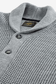 Grey Regular Shawl Waffle Texture Knit Cardigan - Image 6 of 7
