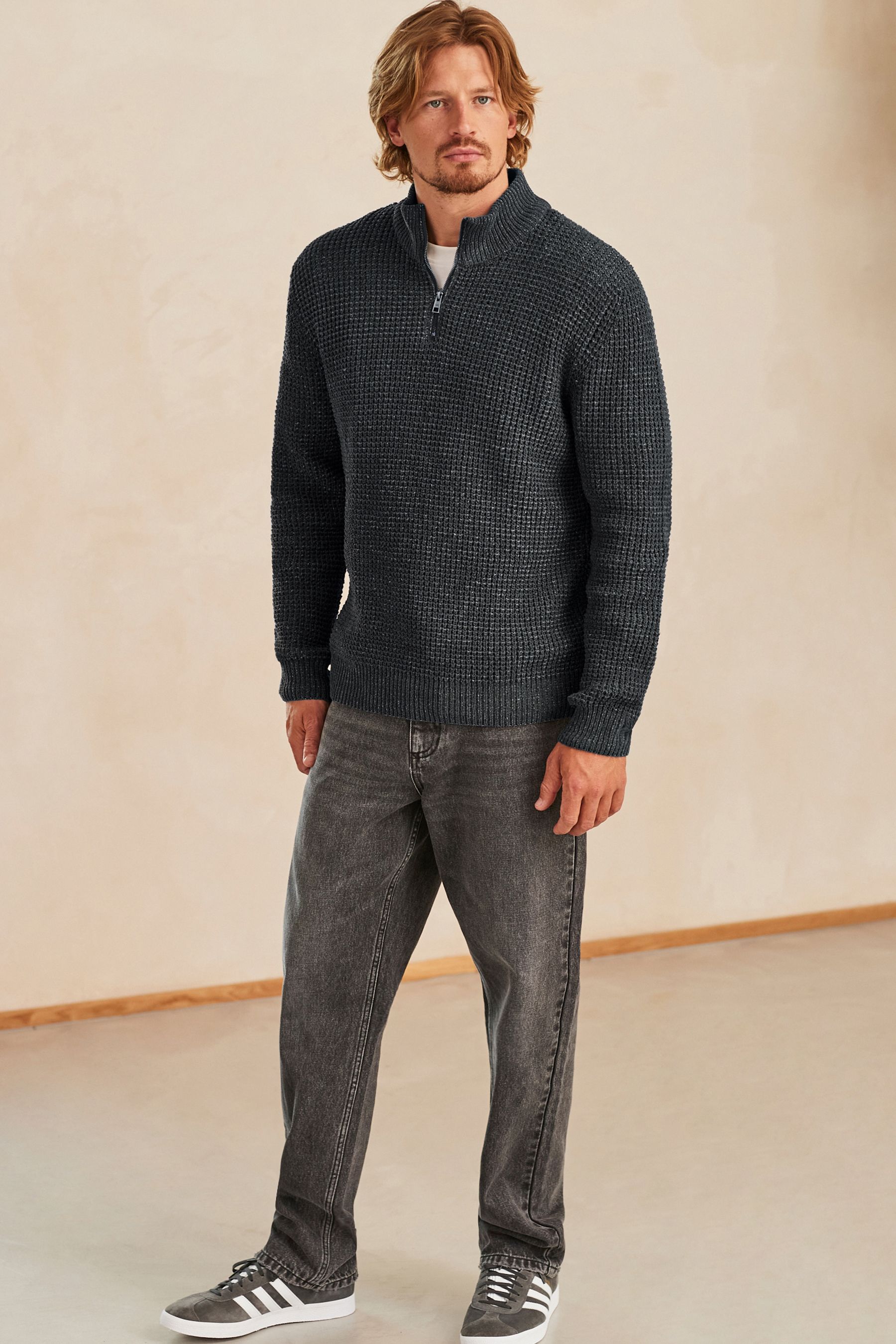 Buy Charcoal Grey Zip Neck Regular Fit Chenille Texture Jumper from Next France