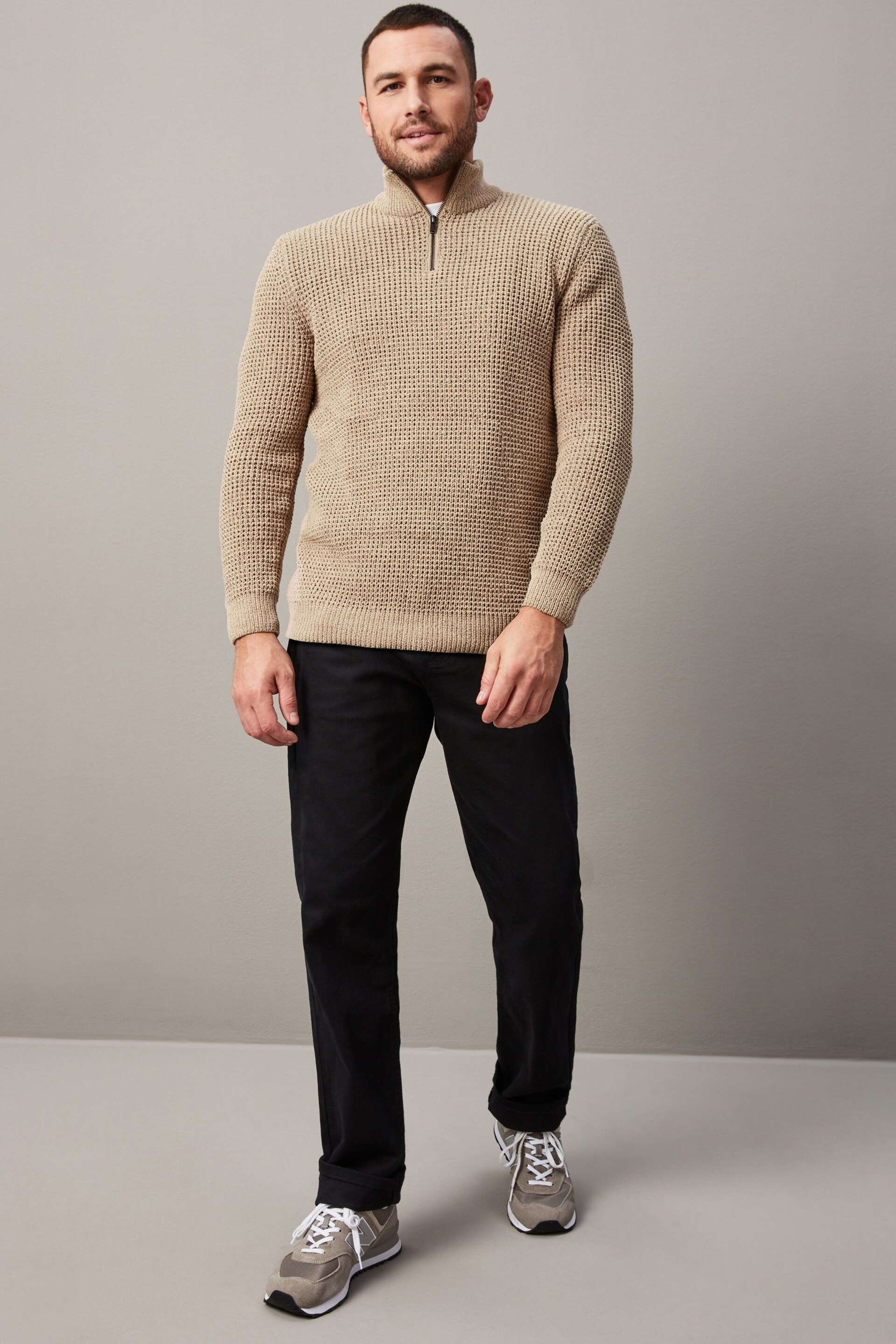 Neutral Zip Neck Regular Chenille Knitted Jumper - Image 2 of 9