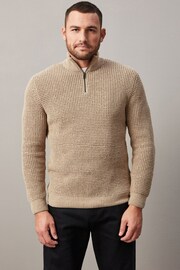 Neutral Zip Neck Regular Chenille Knitted Jumper - Image 3 of 9