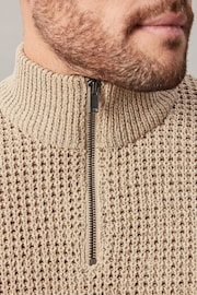 Neutral Zip Neck Regular Chenille Knitted Jumper - Image 5 of 9