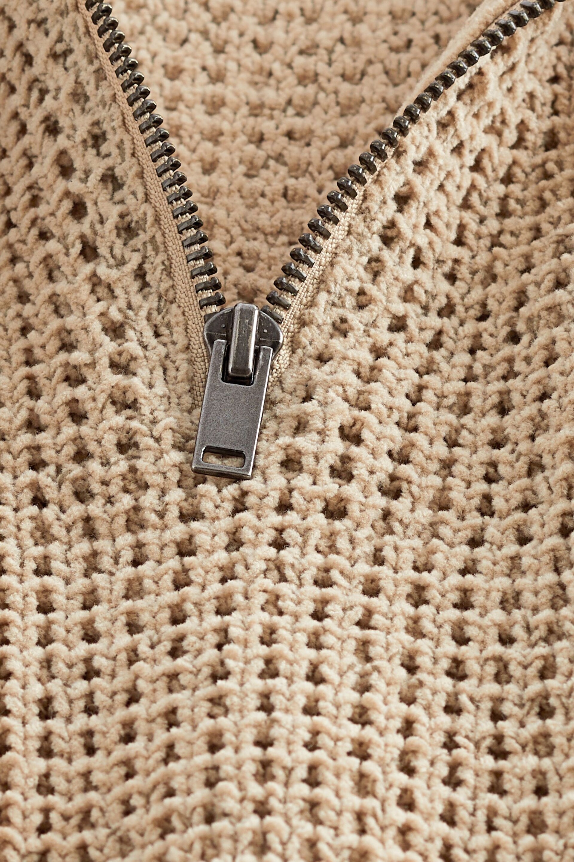 Neutral Zip Neck Regular Chenille Knitted Jumper - Image 9 of 9