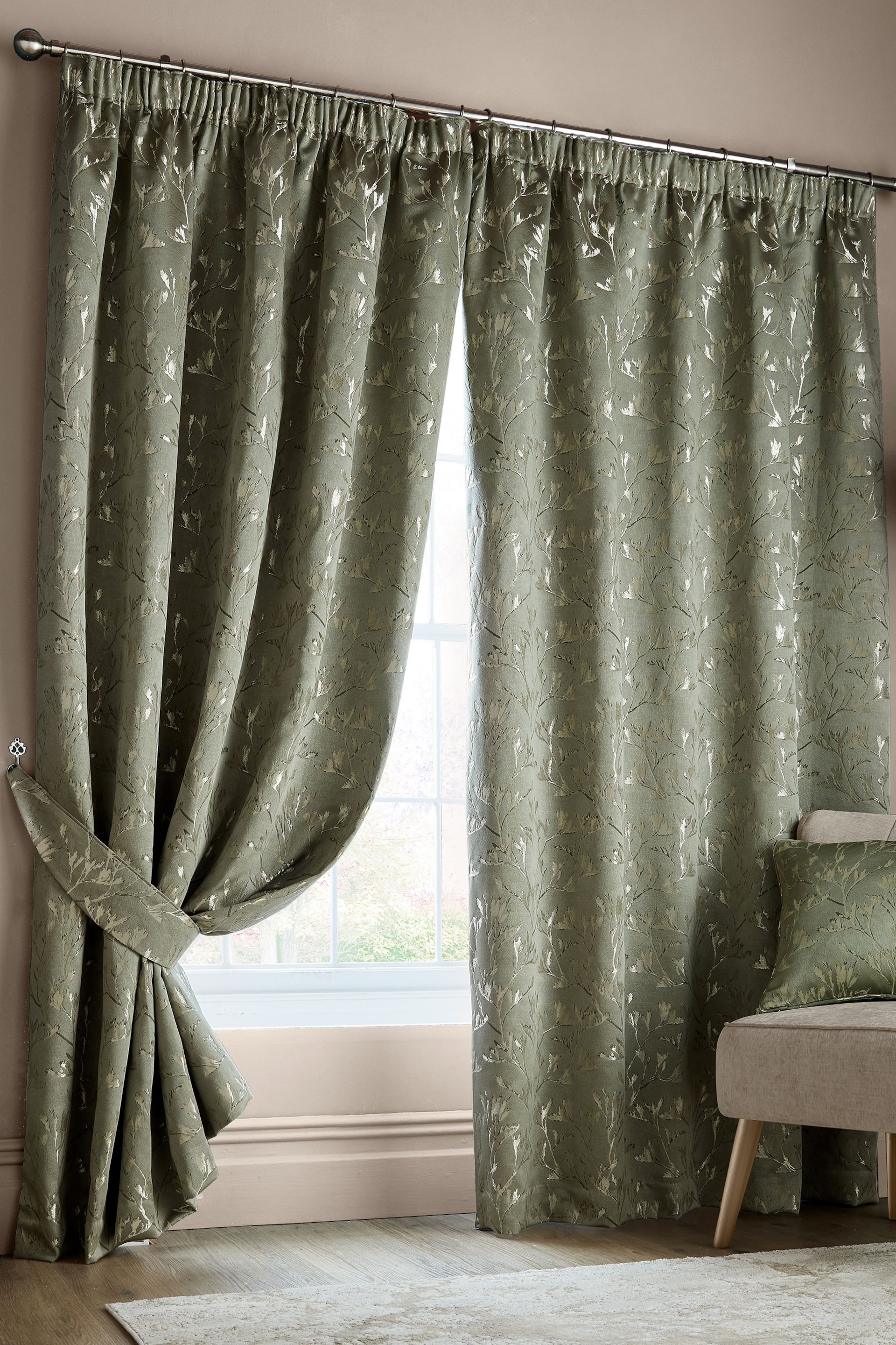Ashley Wilde Green Hertford Pencil Pleat Curtains - Image 1 of 2