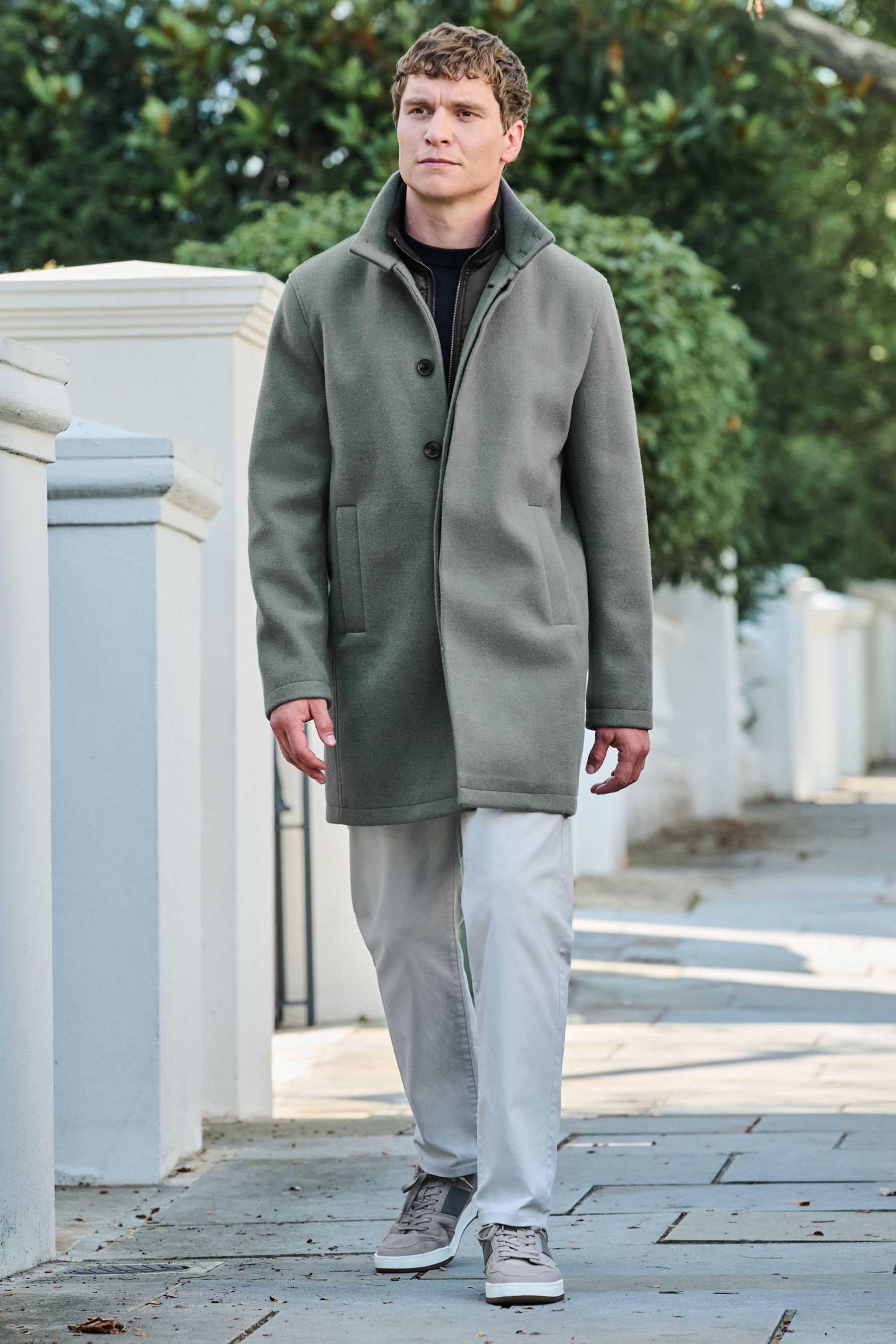 Buy Sage Green Funnel Neck Coat With Built In Gilet from Next Luxembourg
