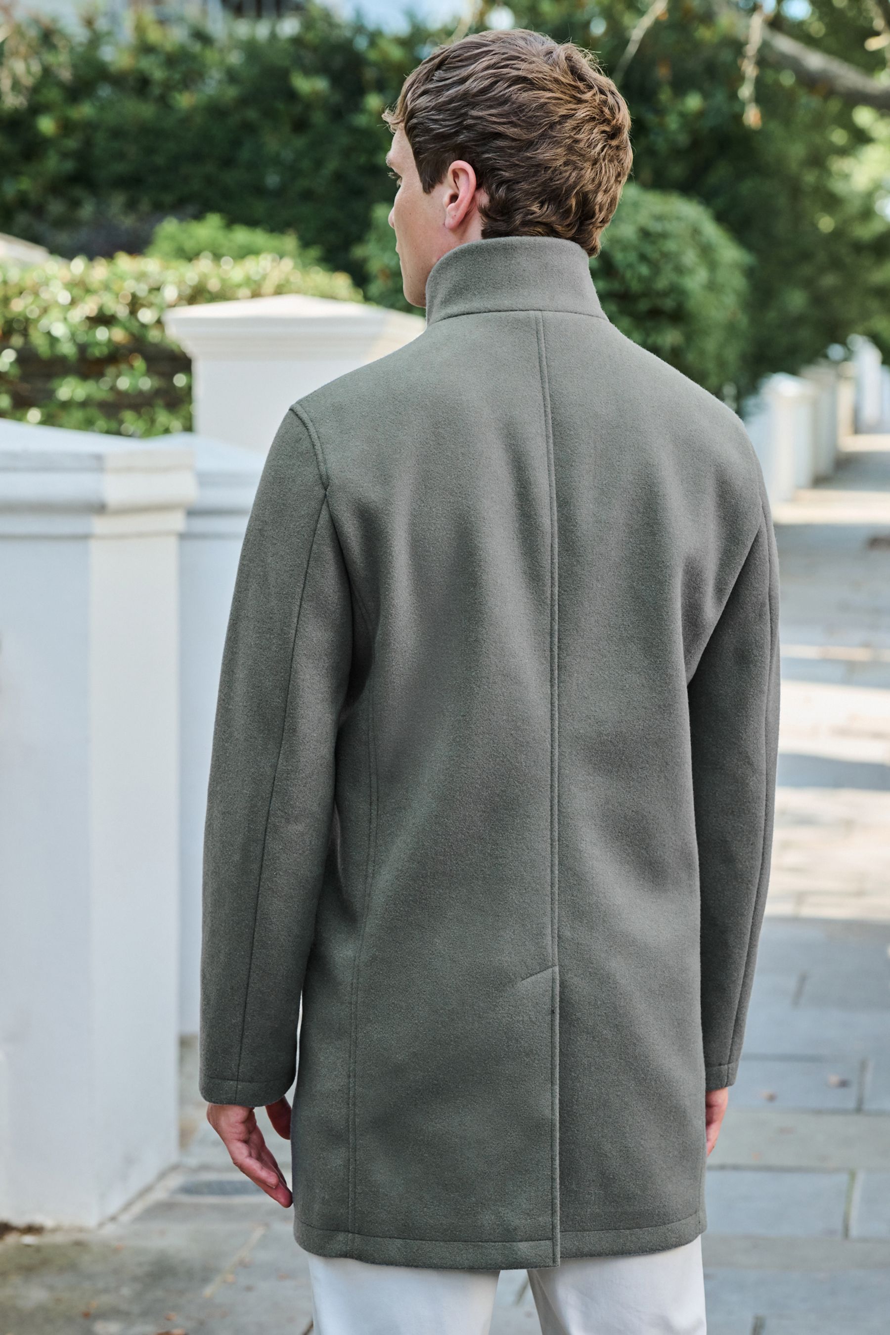 Buy Sage Green Funnel Neck Coat With Built In Gilet from Next Luxembourg
