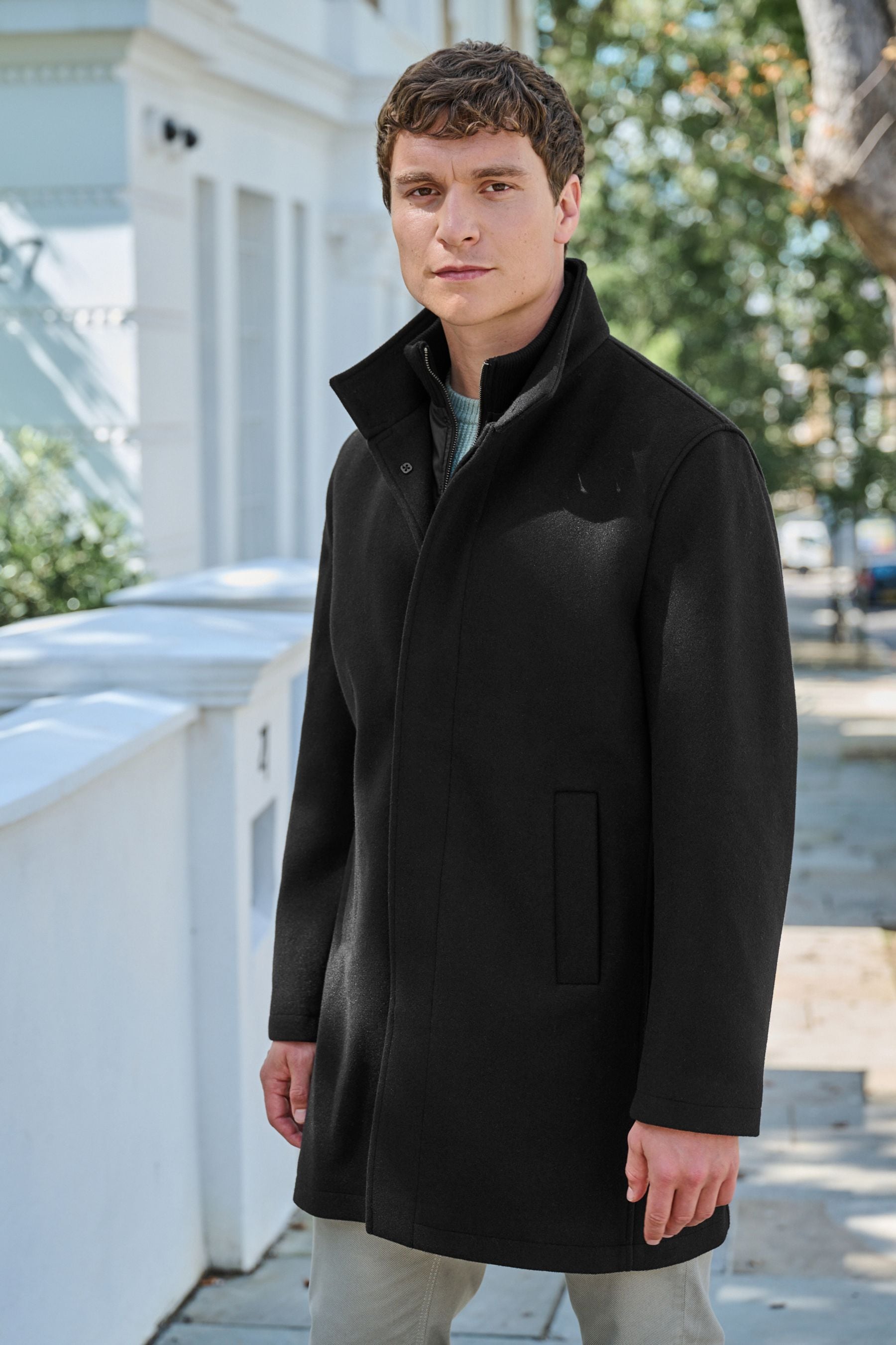 Long funnel neck coat sales