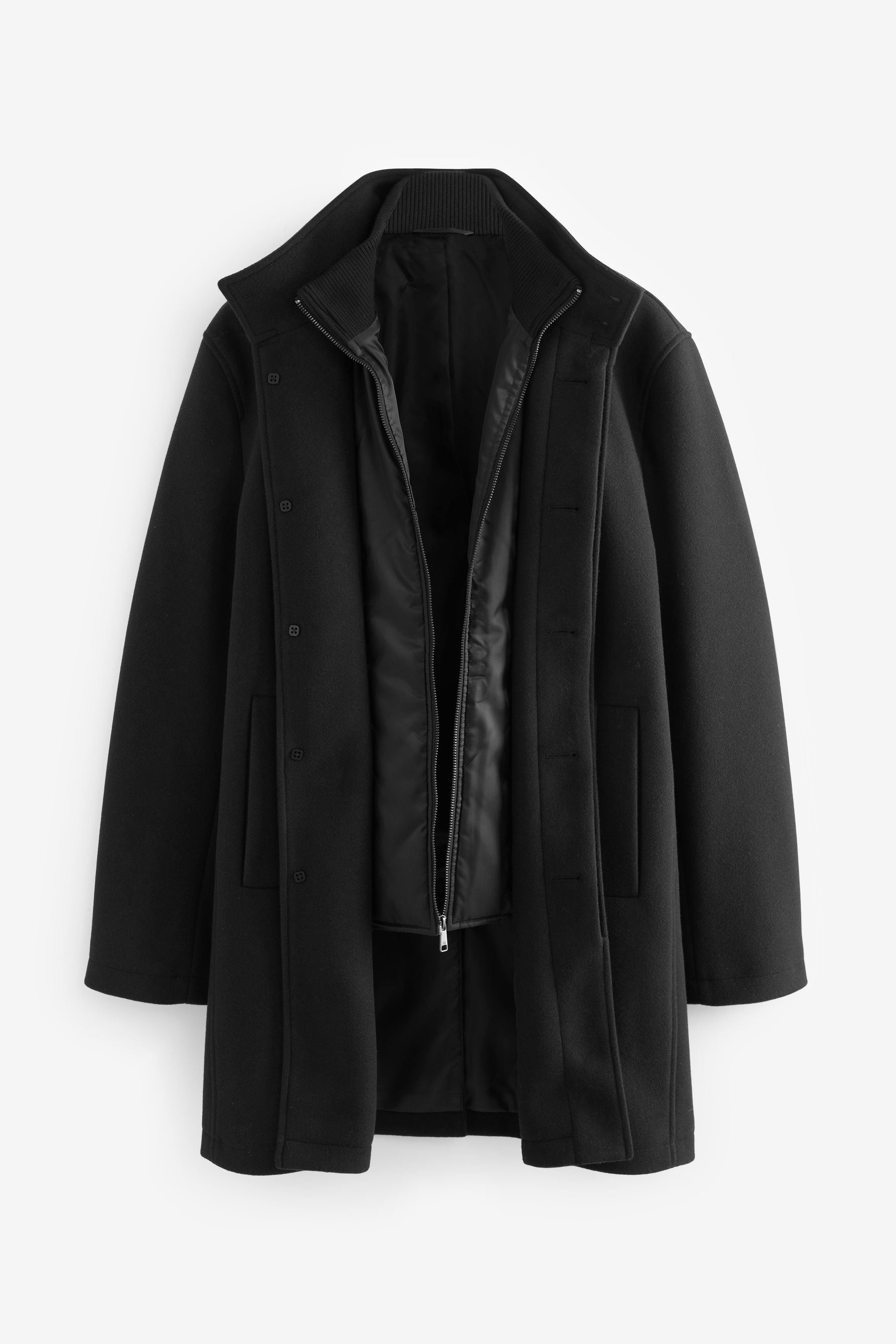 Buy Black Funnel Neck Coat With Built In Gilet from Next Luxembourg