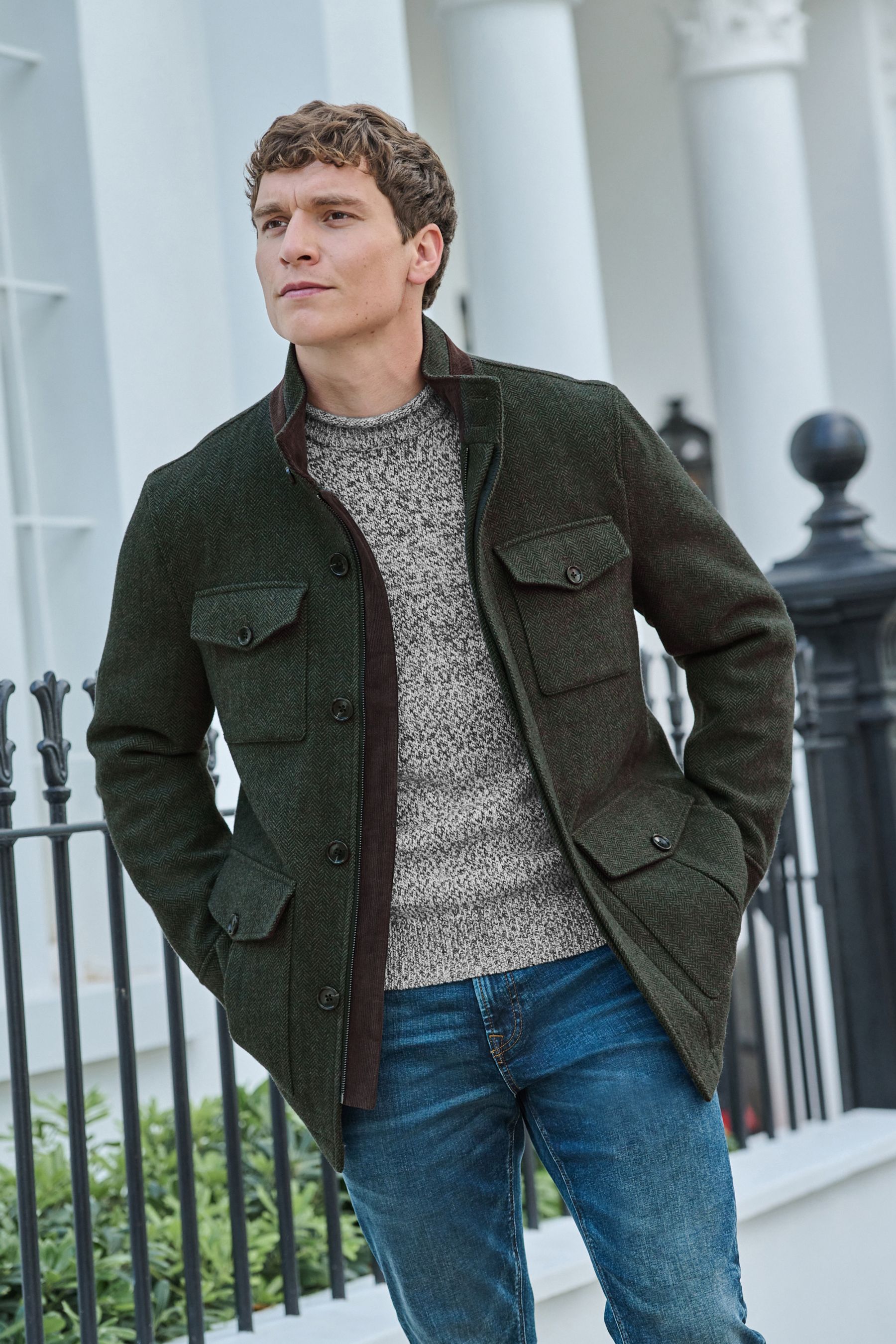 Green funnel neck coat 2025