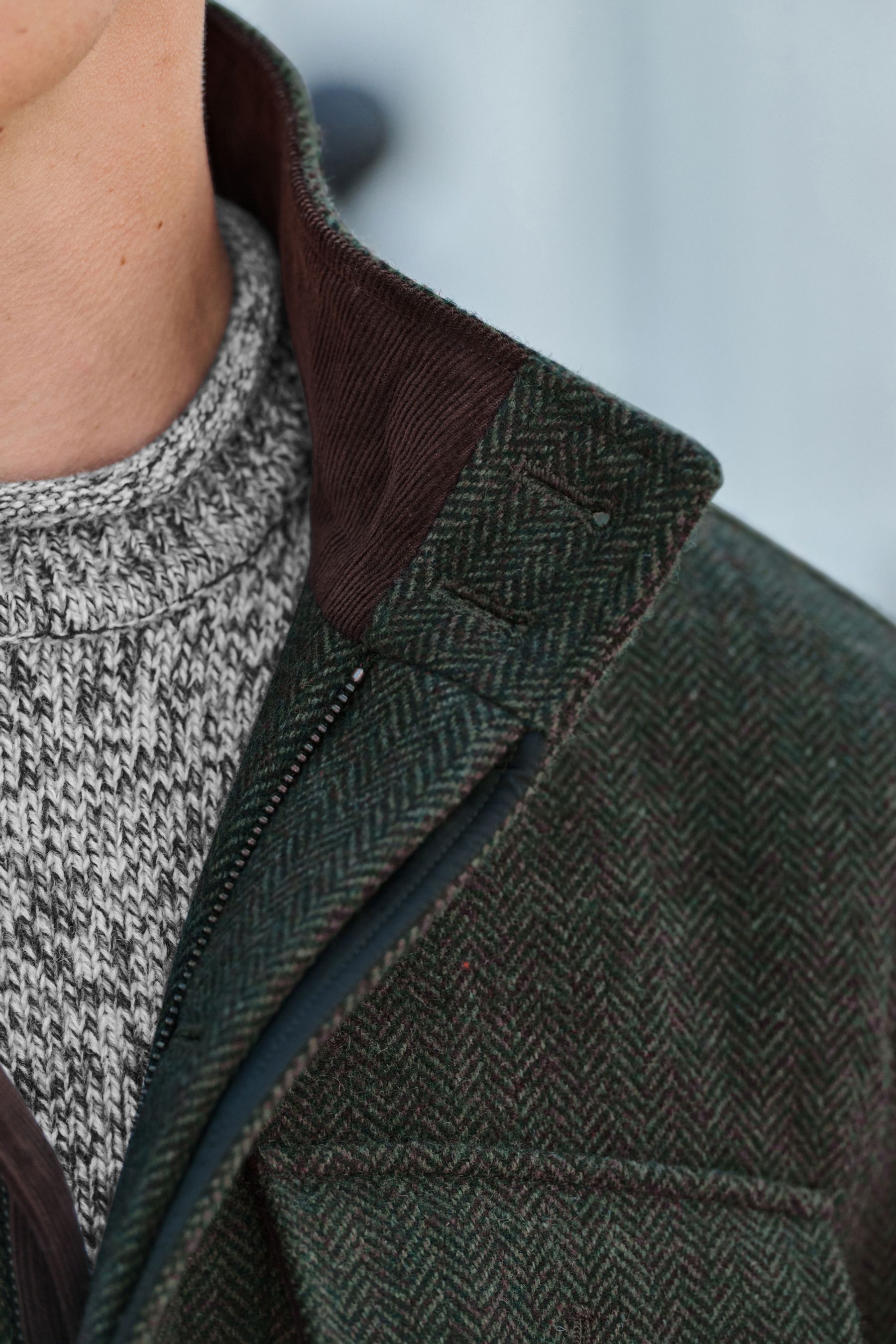 Buy Green Herringbone Four Pocket Funnel Neck Coat from Next Luxembourg
