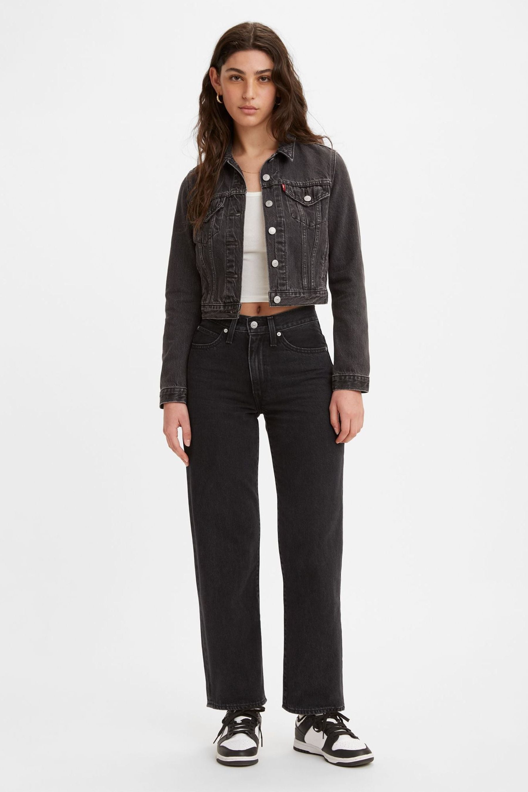 Black baggy denim jacket best sale