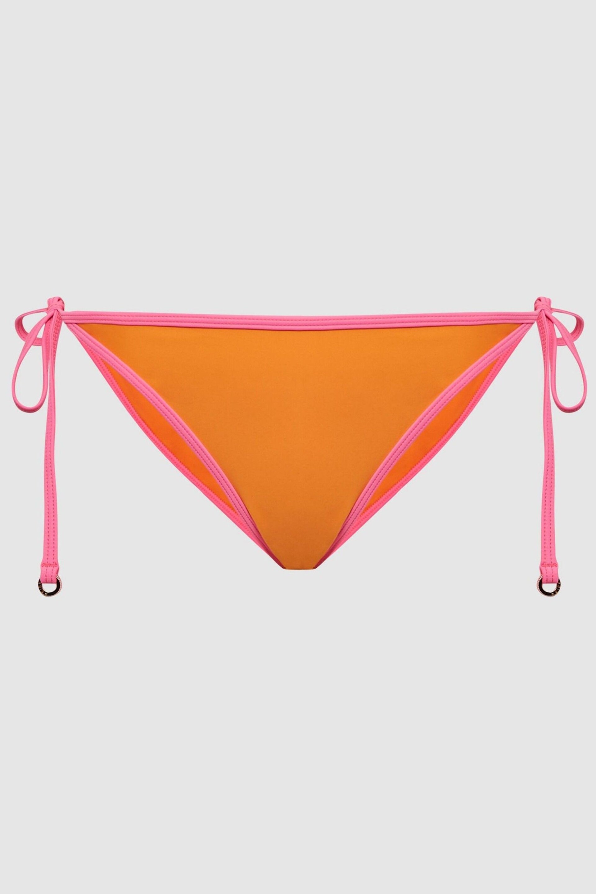 Reiss Orange/Pink Rutha Colourblock Side Tie Bikini Bottoms - Image 2 of 6