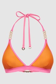 Reiss Orange/Pink Rutha Colourblock Halter Bikini Top - Image 2 of 6
