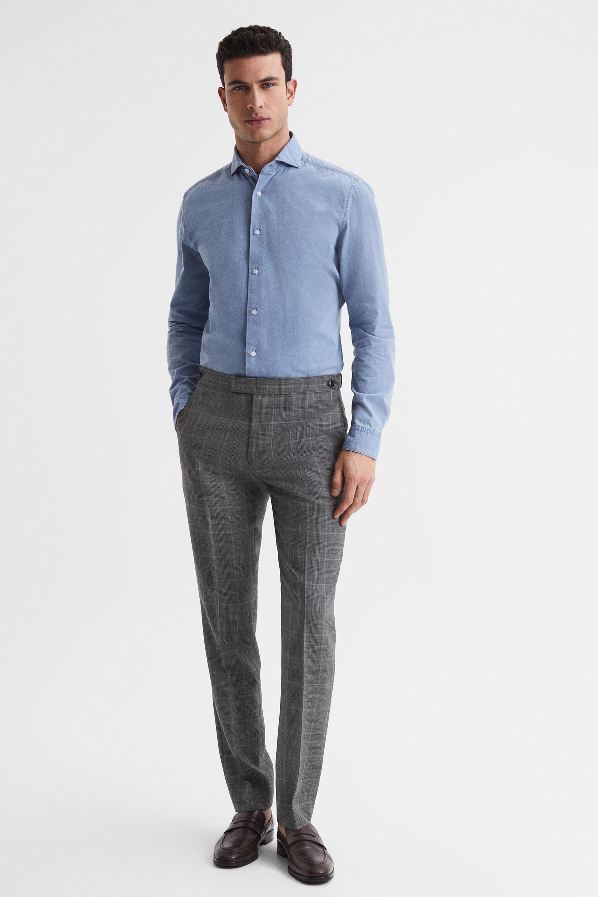 Reiss Grey Newbury Slim Fit Checked Trousers - Image 3 of 7