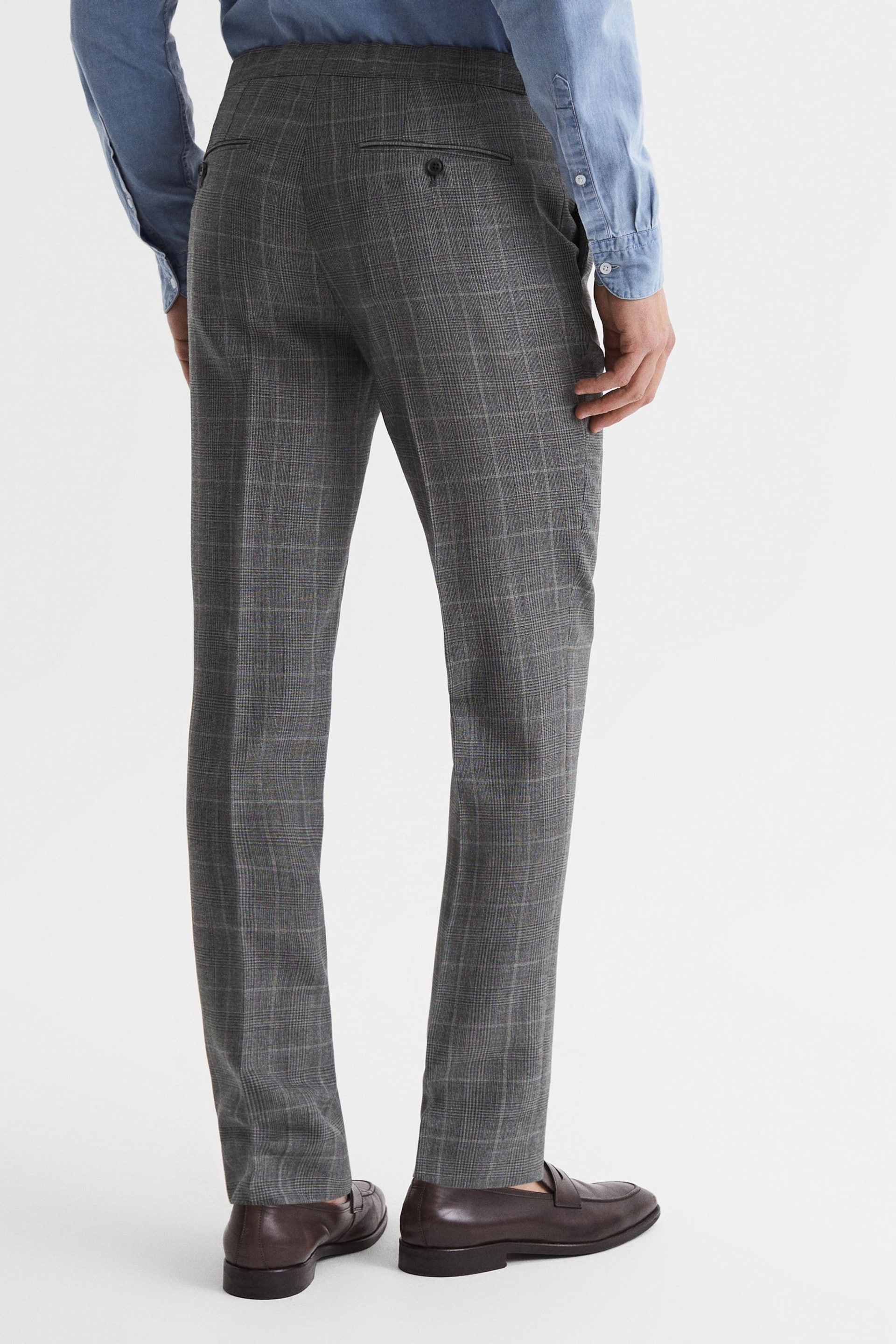 Reiss Grey Newbury Slim Fit Checked Trousers - Image 5 of 7