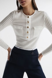 Reiss Ivory Pippa Sheer Striped Long Sleeve Top - Image 1 of 6