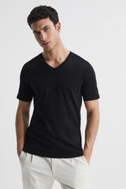 Reiss Black Dayton Cotton V-Neck T-Shirt - Image 1 of 6