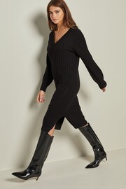 Black Ribbed V-Neck Knit Jumper Dress - Image 2 of 6