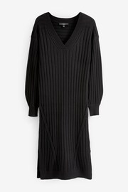 Black Ribbed V-Neck Knit Jumper Dress - Image 5 of 6