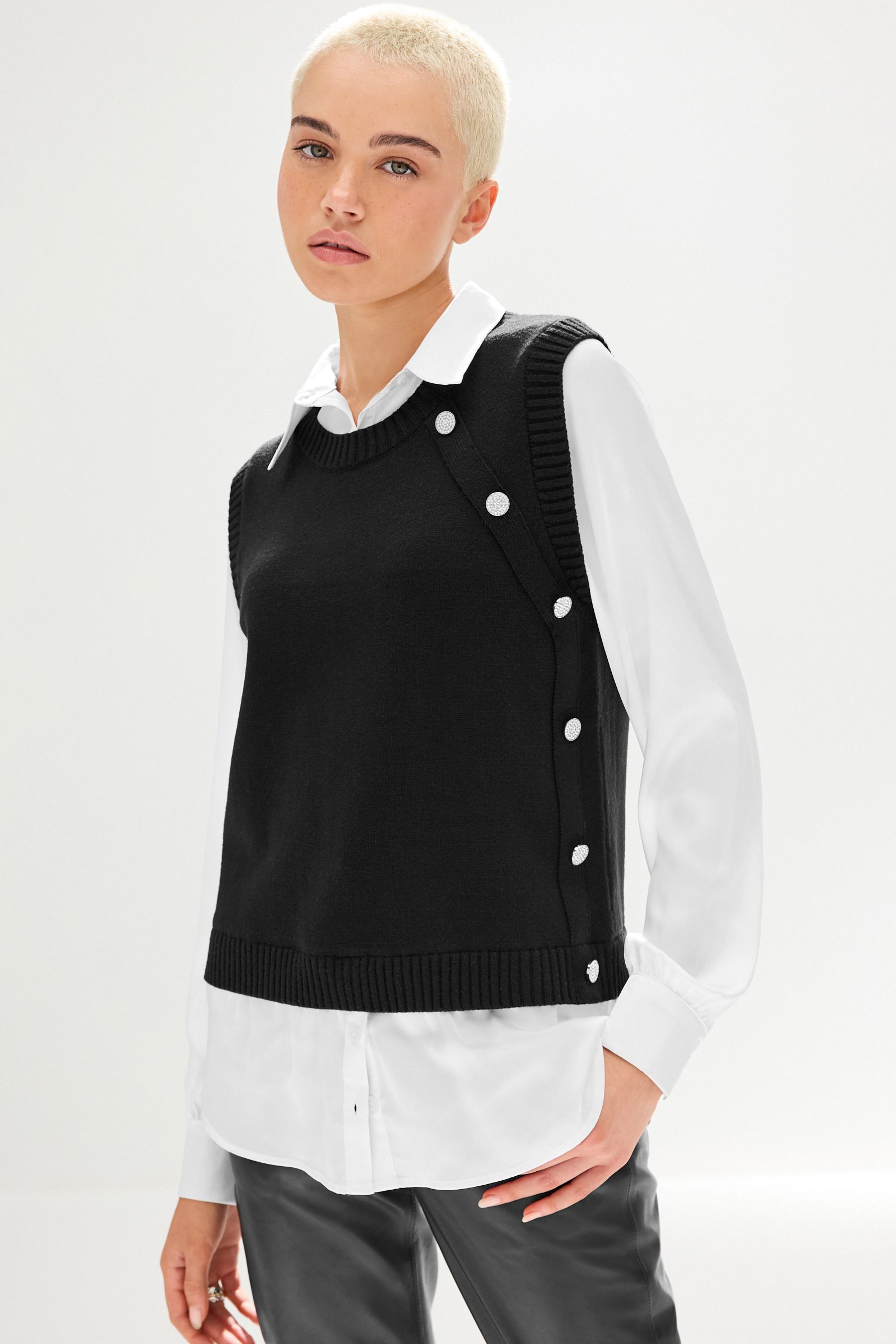 Buy Black Gem Button Shirt Layer Jumper from Next Luxembourg