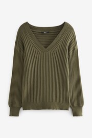 Khaki Green Ribbed V-Neck Jumper - Image 5 of 6