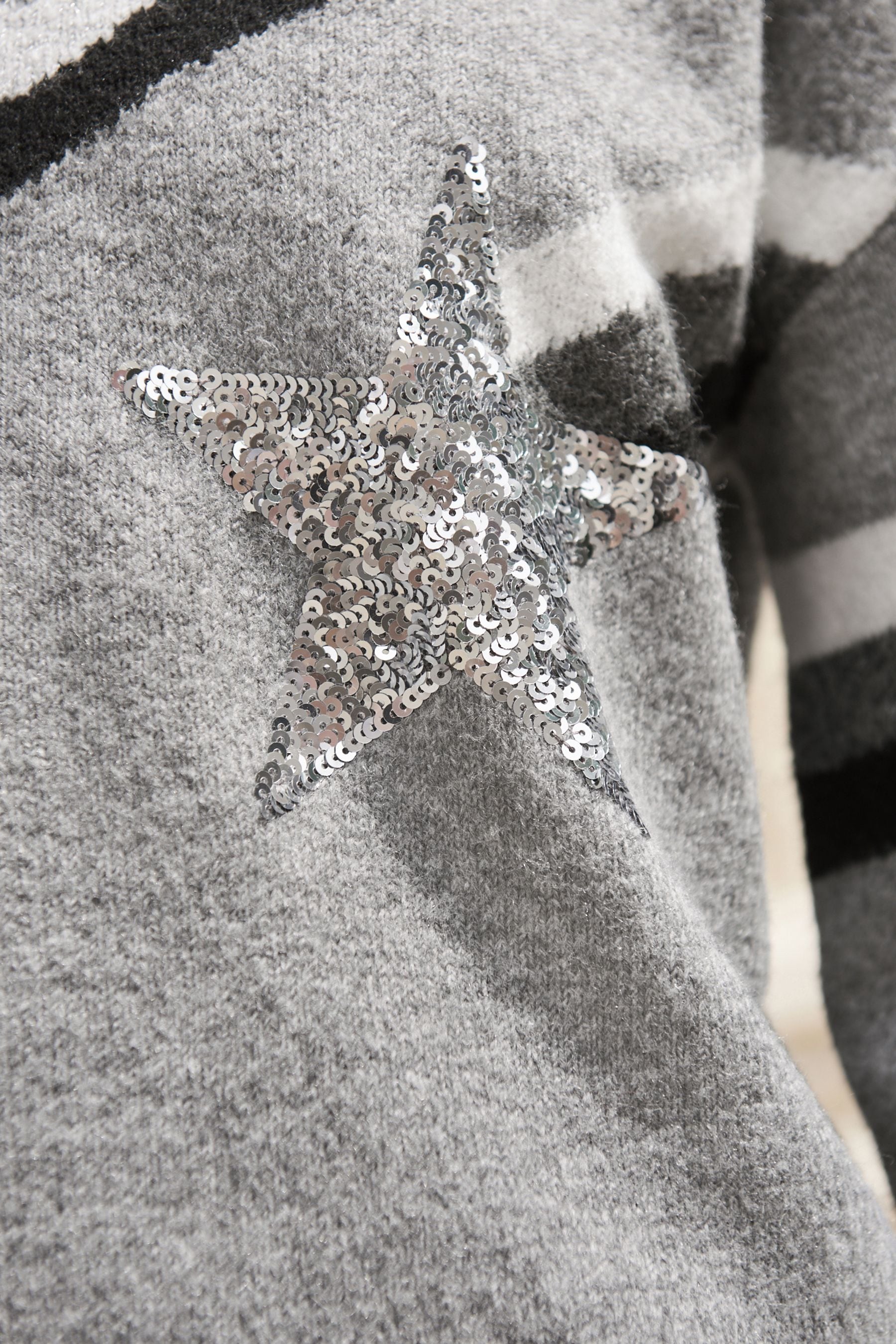 Buy Grey Striped Sequin Star Jumper from Next Luxembourg