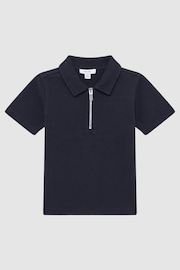 Reiss Navy Creed Junior Textured Half-Zip Polo Shirt - Image 2 of 6