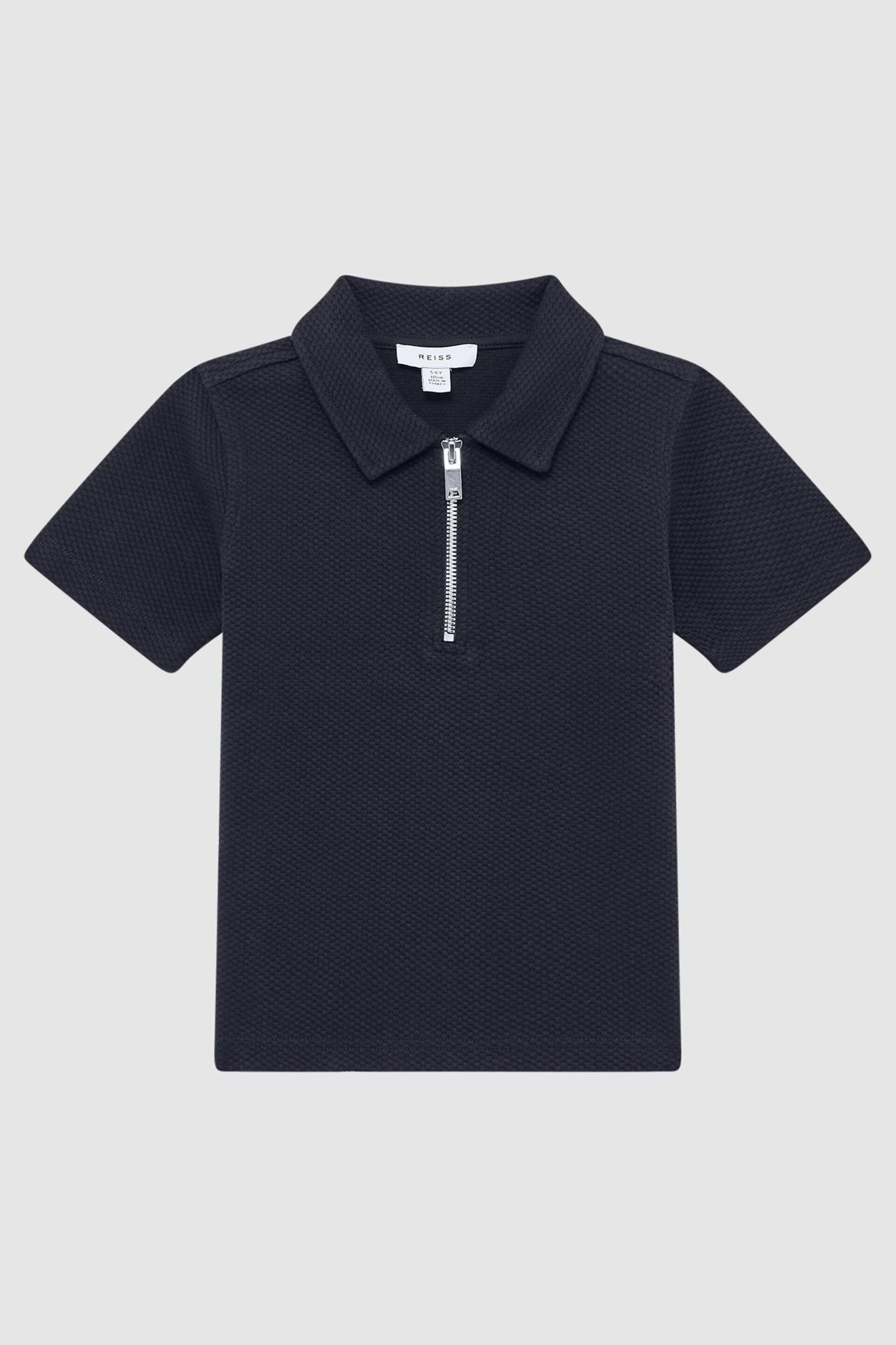 Reiss Navy Creed Junior Textured Half-Zip Polo Shirt - Image 2 of 6