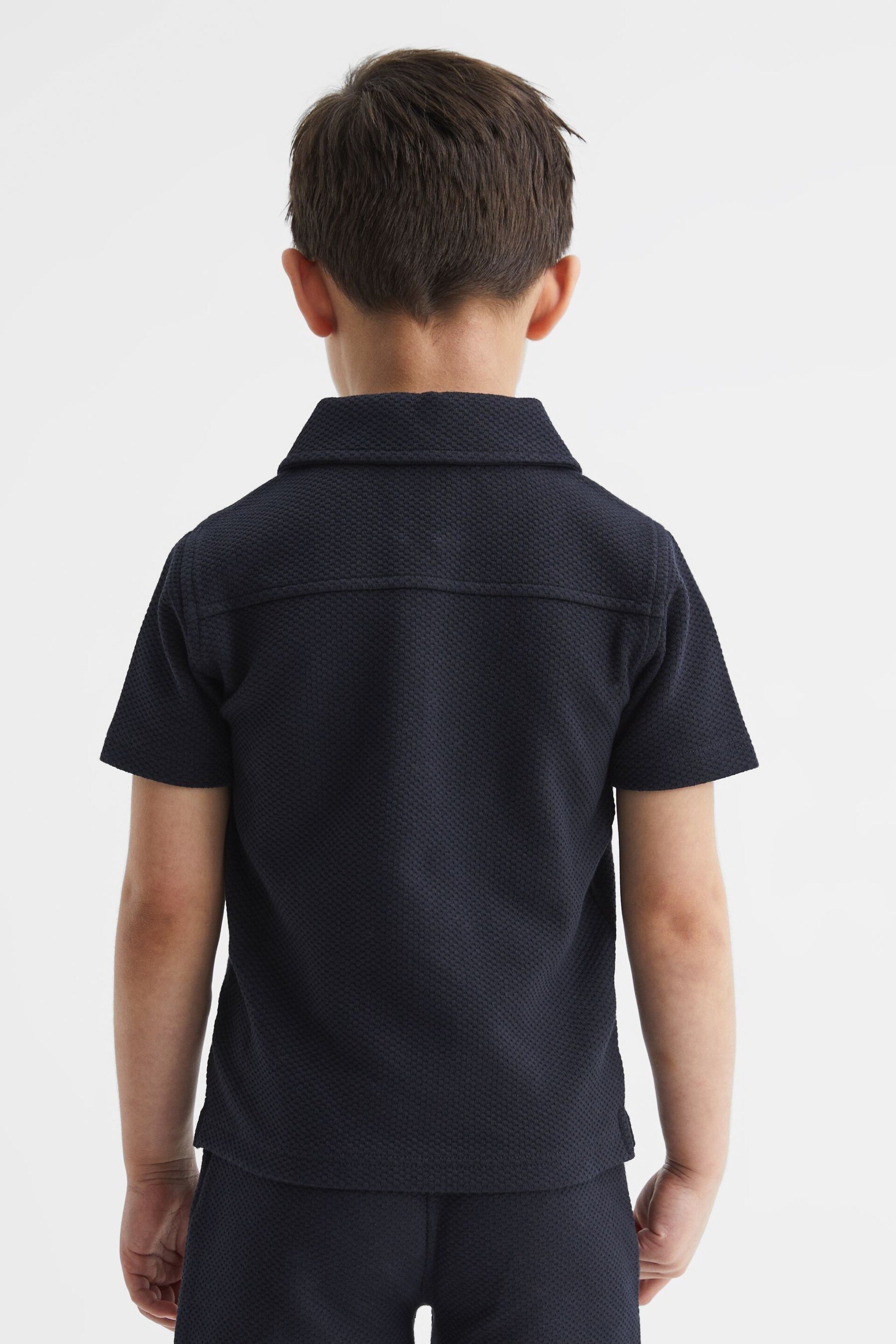 Reiss Navy Creed Junior Textured Half-Zip Polo Shirt - Image 5 of 6